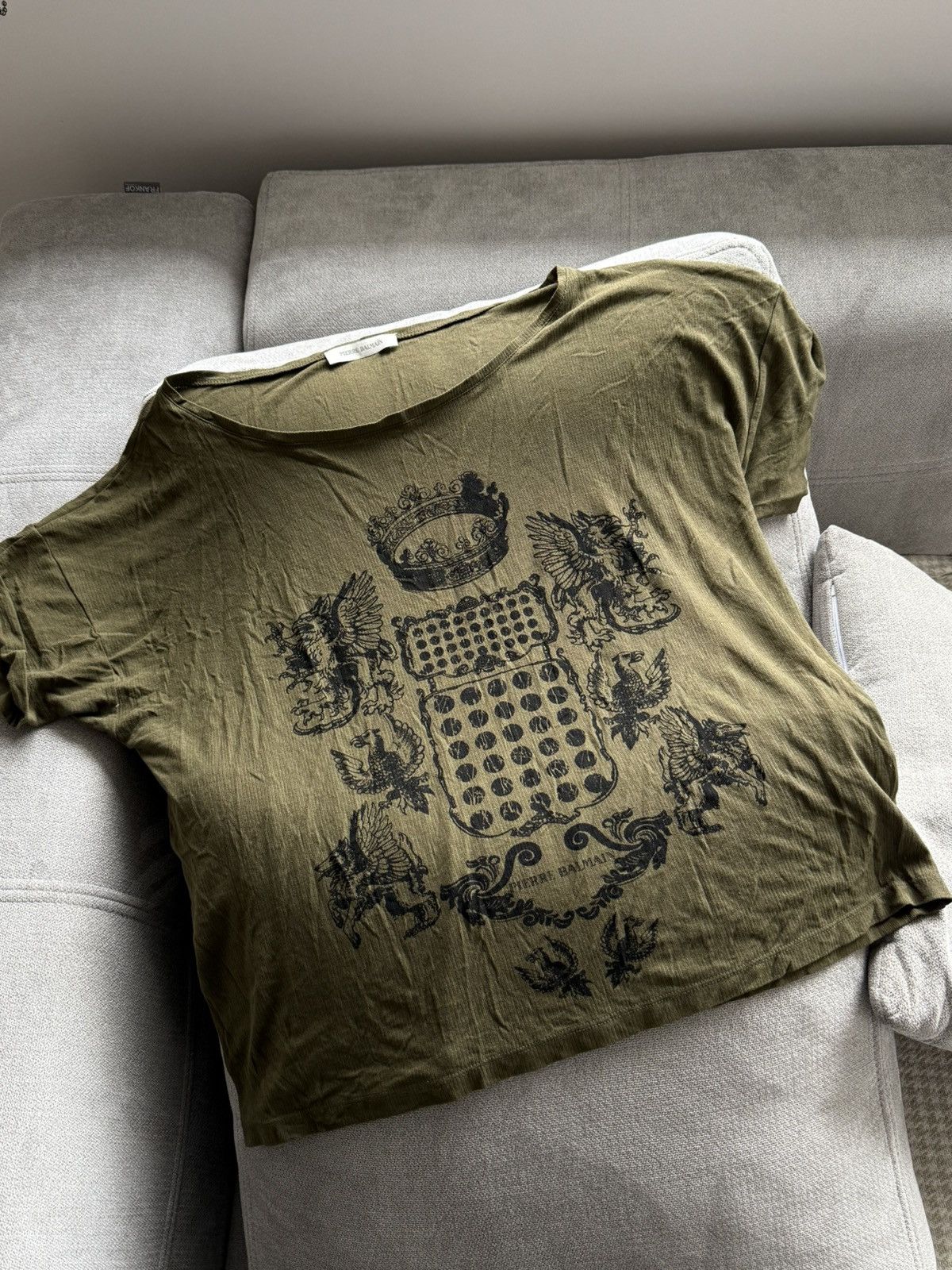 Balmain Rare Pierre Balmain 2012 Graphic Khaki T-Shirt Sz Oversize M Size US M / EU 48-50 / 2 - 12 Thumbnail