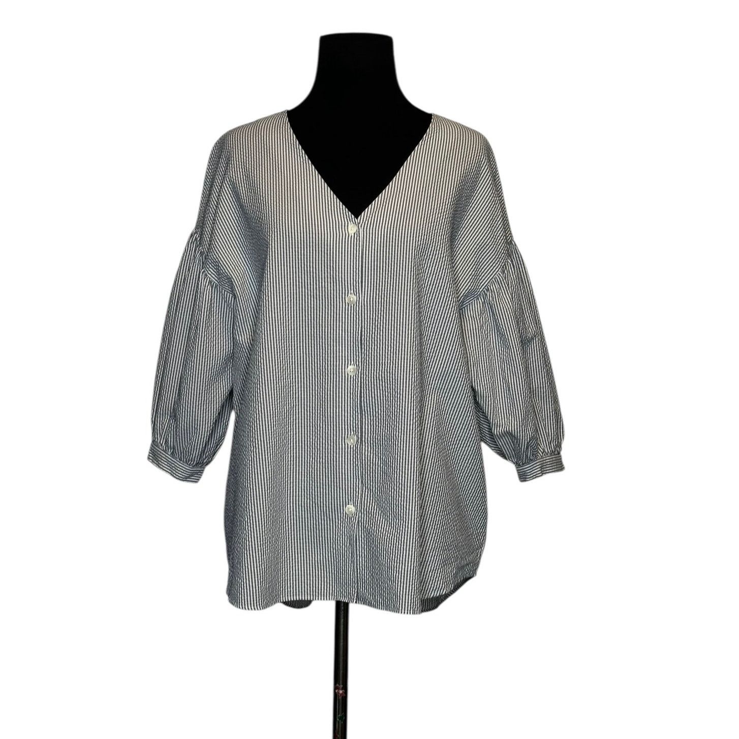 MOUSSY Moussy gray white striped 3/4 sleeves blouse size Free Size Size ONE SIZE - 1 Thumbnail