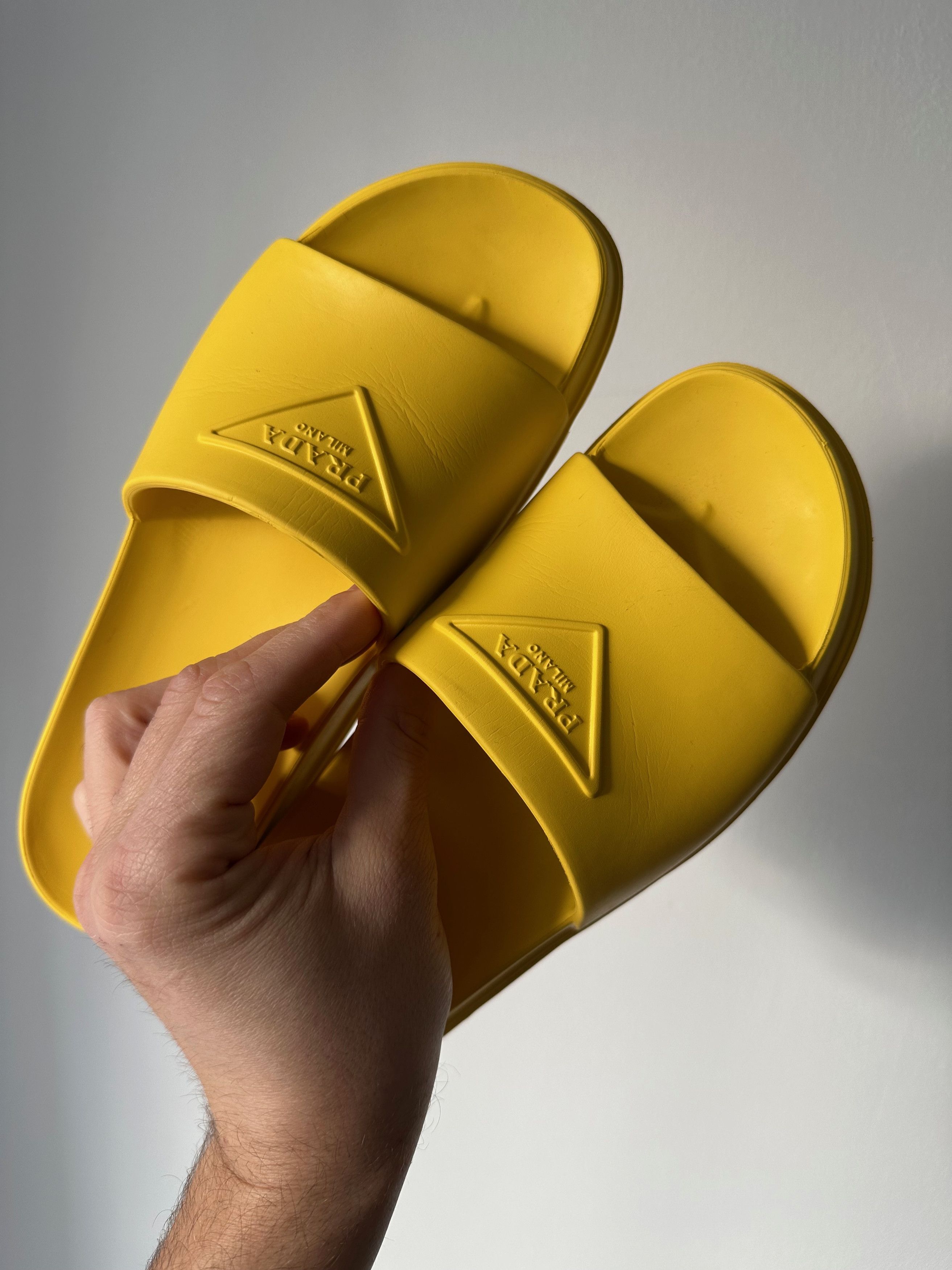 Prada Prada Logo Rubber Pool Slides in Yellow Grailed