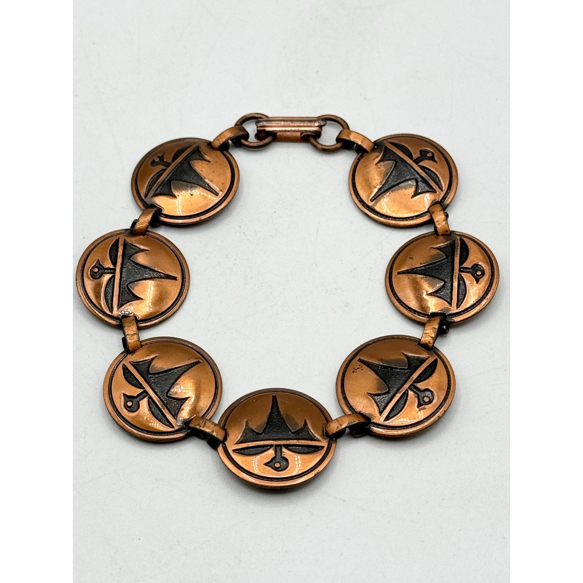 Vintage copper link medallion tribal bracelet