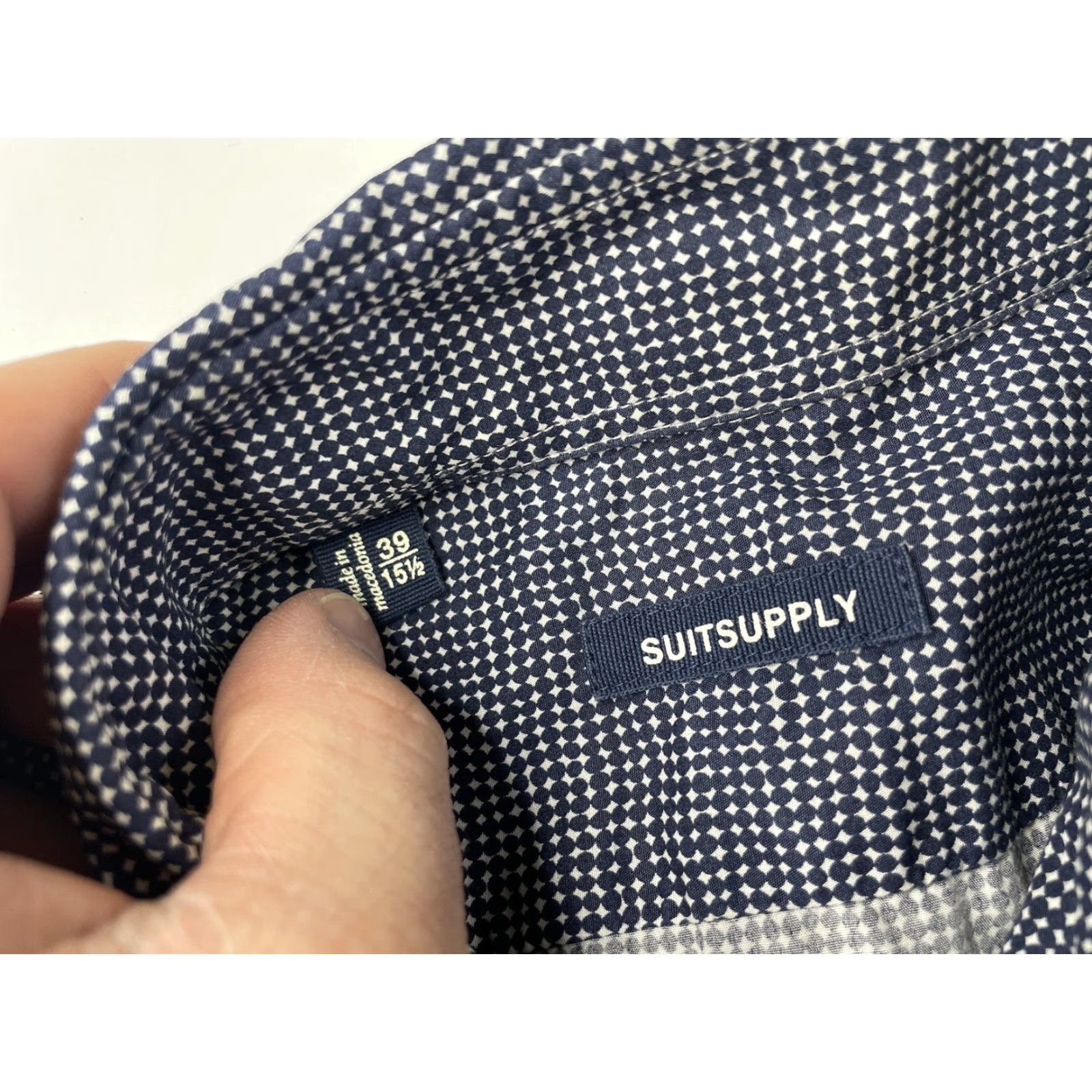 Suitsupply Suitsupply Dress Shirt Mens 39 Black White Diamond Long Sleeve Button-Up Multicolor Cotton Geometric Casual Travel Button-Down Collar Mens Regular Fit Size 40R - 3 Thumbnail