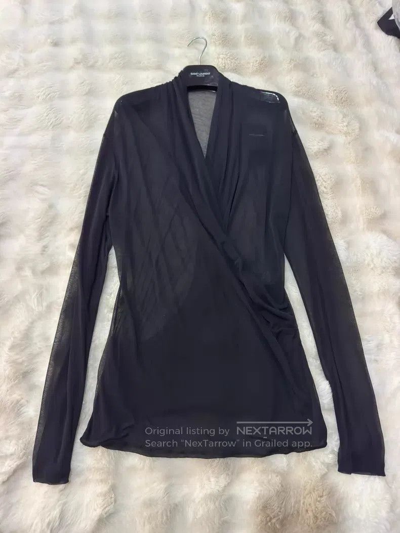 Saint Laurent Paris Saint Laurent Paris Crinkled Deep V Chiffon Underlayer Shi Size US XL / EU 56 / 4 - 1 Thumbnail