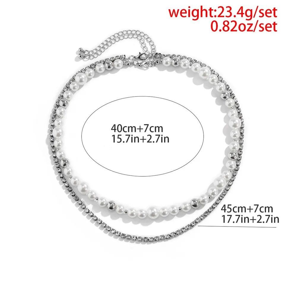 Other Pearl Necklace Diamond Chain Stones Classic Silver Bead Size ONE SIZE - 5 Thumbnail