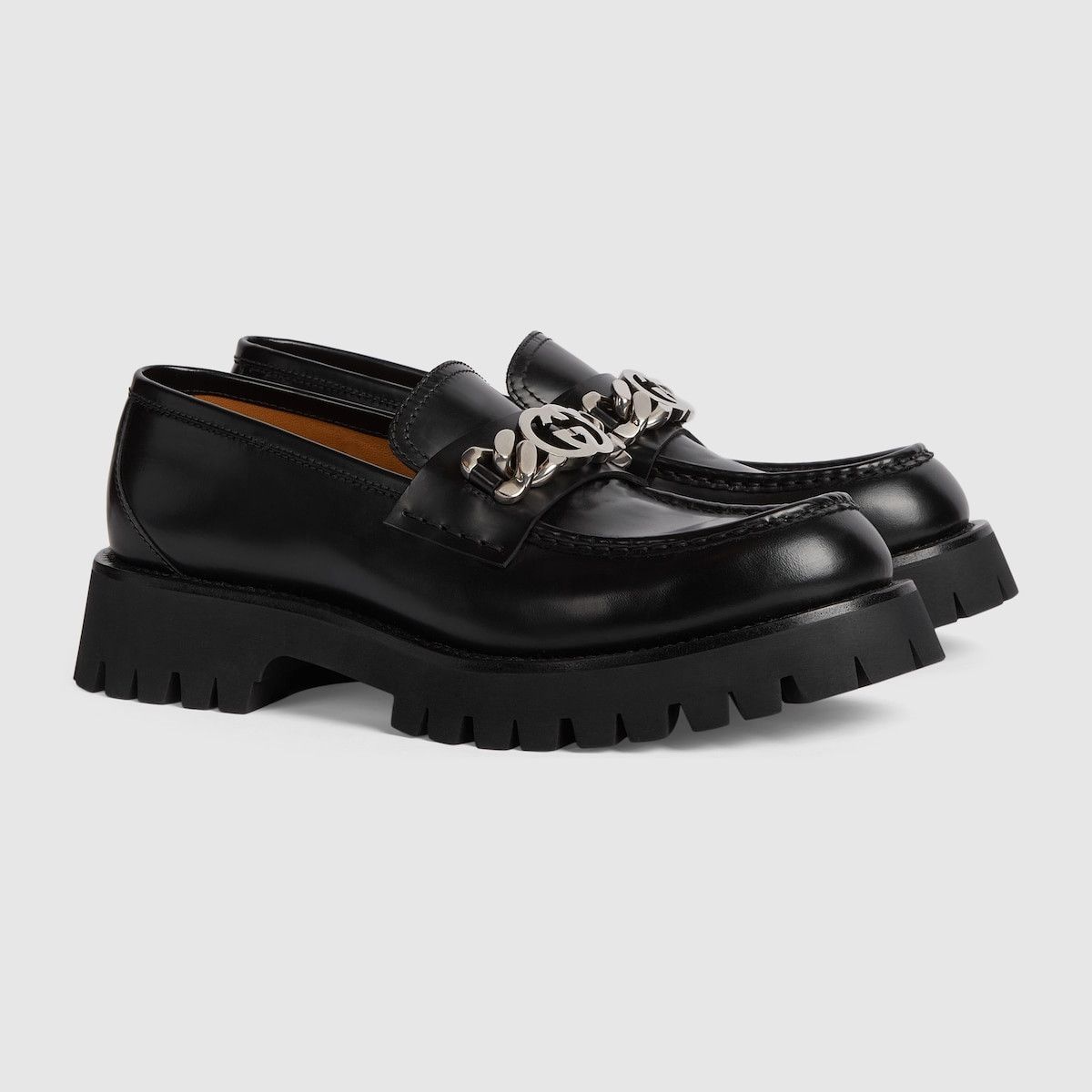 Interlocking G Leather Loafer Shoes in Black