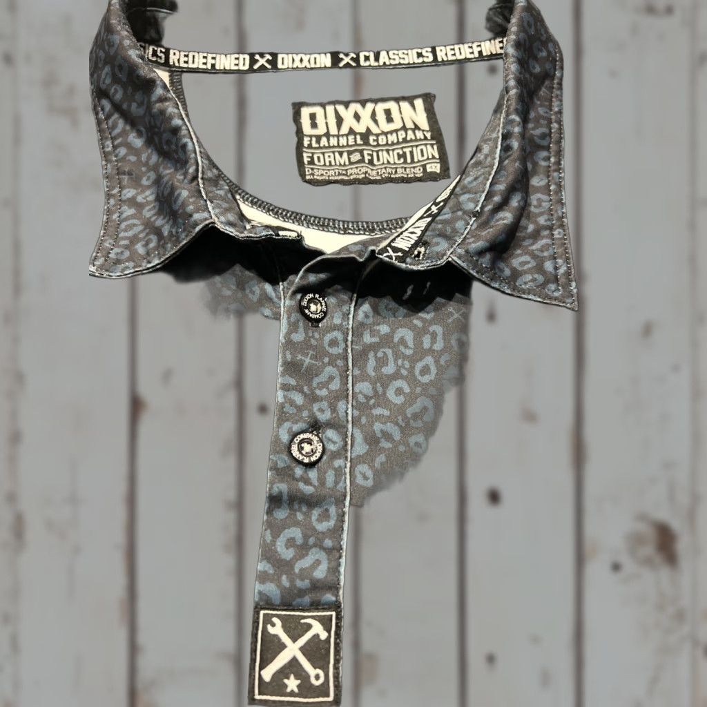 Vintage Dixxon Polo Shirt Mens Big 4X Blue Black Animal Print Short Sleeve Button Collar Performance Stretch Golf Casual Mens Size US XXL / EU 58 / 5 - 1 Thumbnail