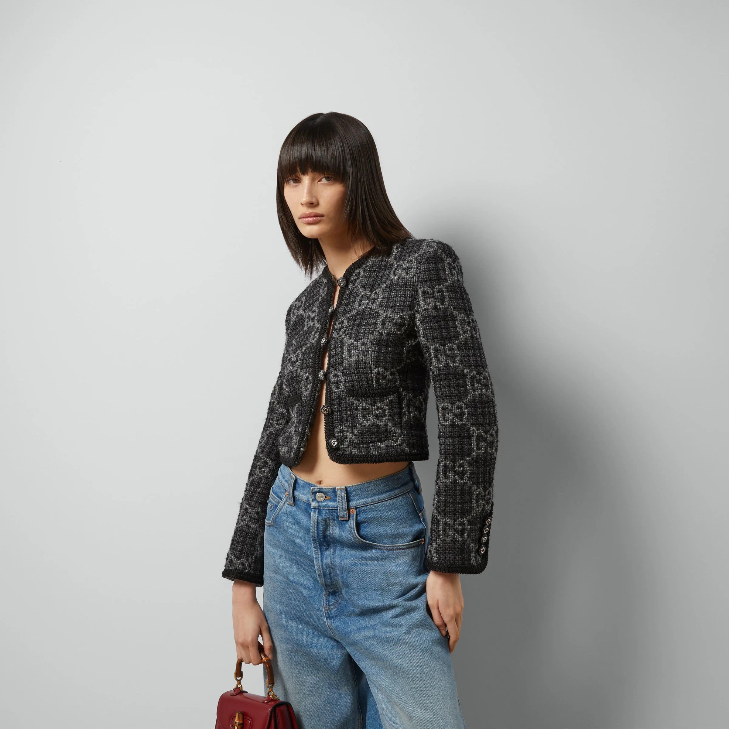 Gucci o1loc1c0226 761164 GG Tweed Jacket in Dark Grey Size S / US 4 / IT 40 - 5 Thumbnail