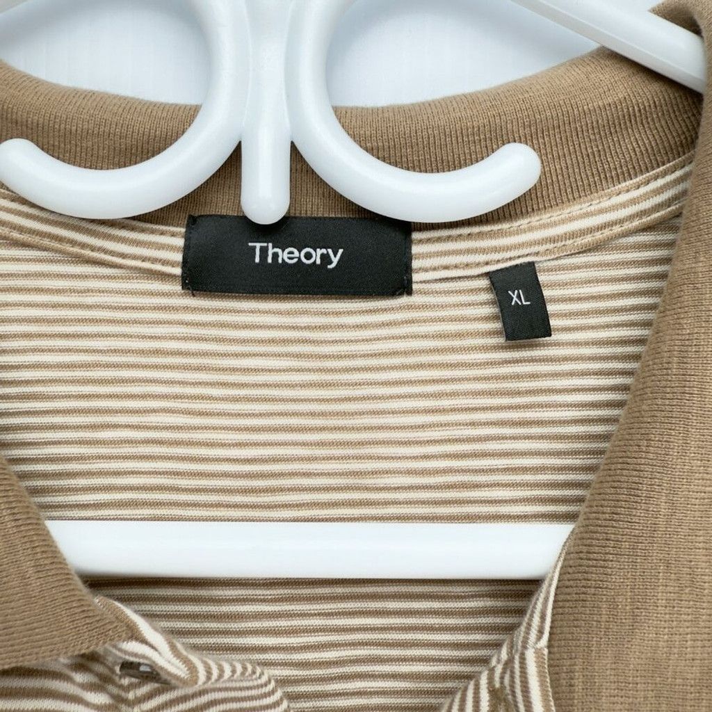 Theory THEORY Bron D.Cosmos Striped Brown Beige Polo Size XL Size US XL / EU 56 / 4 - 3 Thumbnail