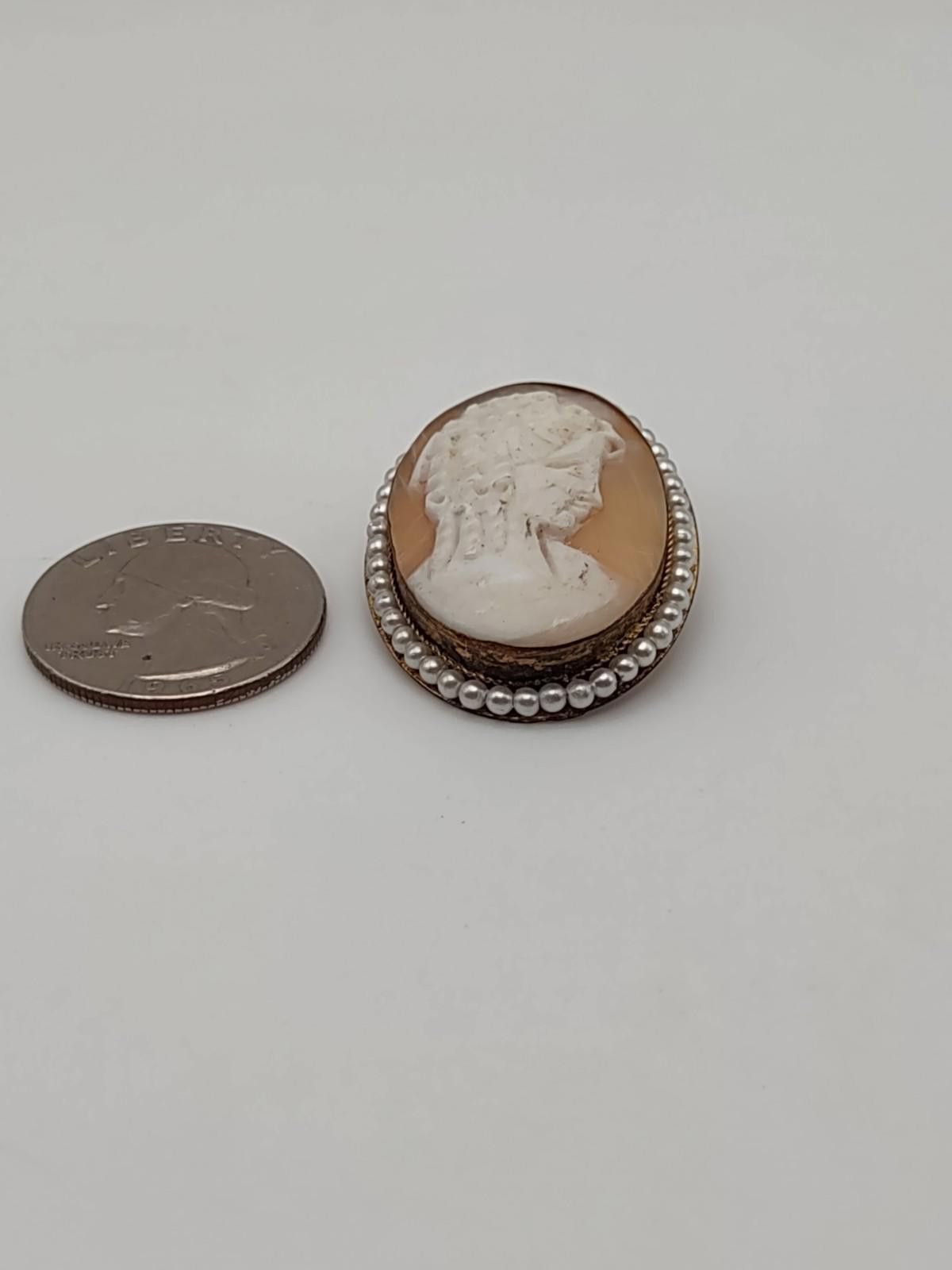 The Unbranded Brand Vtg Italian 800 Silver Shell Cameo Brooch Pendant Seed Pearl Size ONE SIZE - 3 Thumbnail