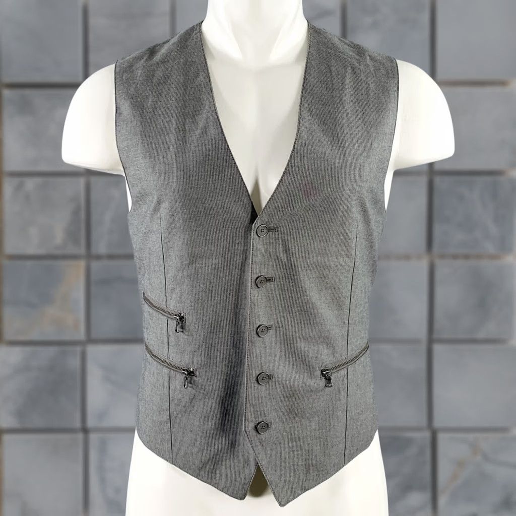 John Varvatos JOHN VARVATOS * U.S.A. Vest Grey Charcoal Stripe Cotton Zip Pockets Size 40 Mens Size US XXS / EU 40 - 1 Thumbnail