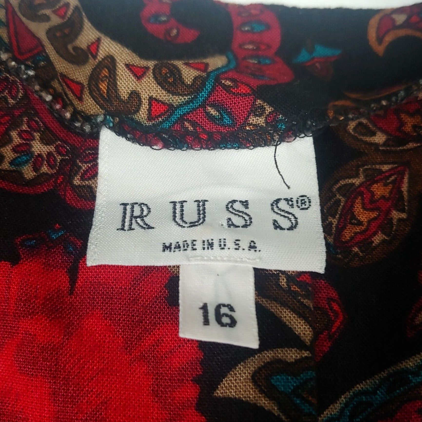 Vintage VINTAGE Russ Blouse Shirt Womens Regular 6 Black Red Floral Paisley ILGWU USA Short Sleeve Button VINTAGE Size M / US 6-8 / IT 42-44 - 3 Thumbnail