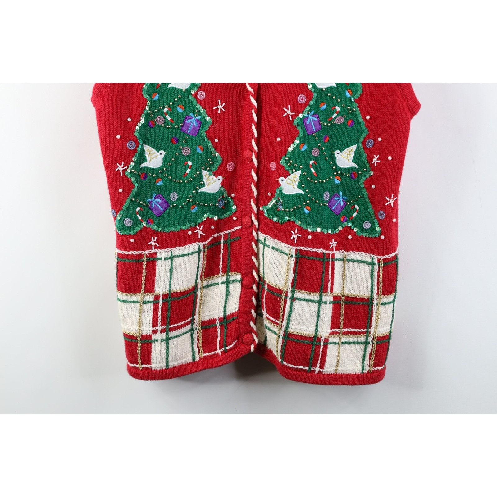 Vintage Vintage 90s Christmas Tree Dove Beaded Knit Cardigan Sweater Size L / US 10 / IT 46 - 3 Thumbnail