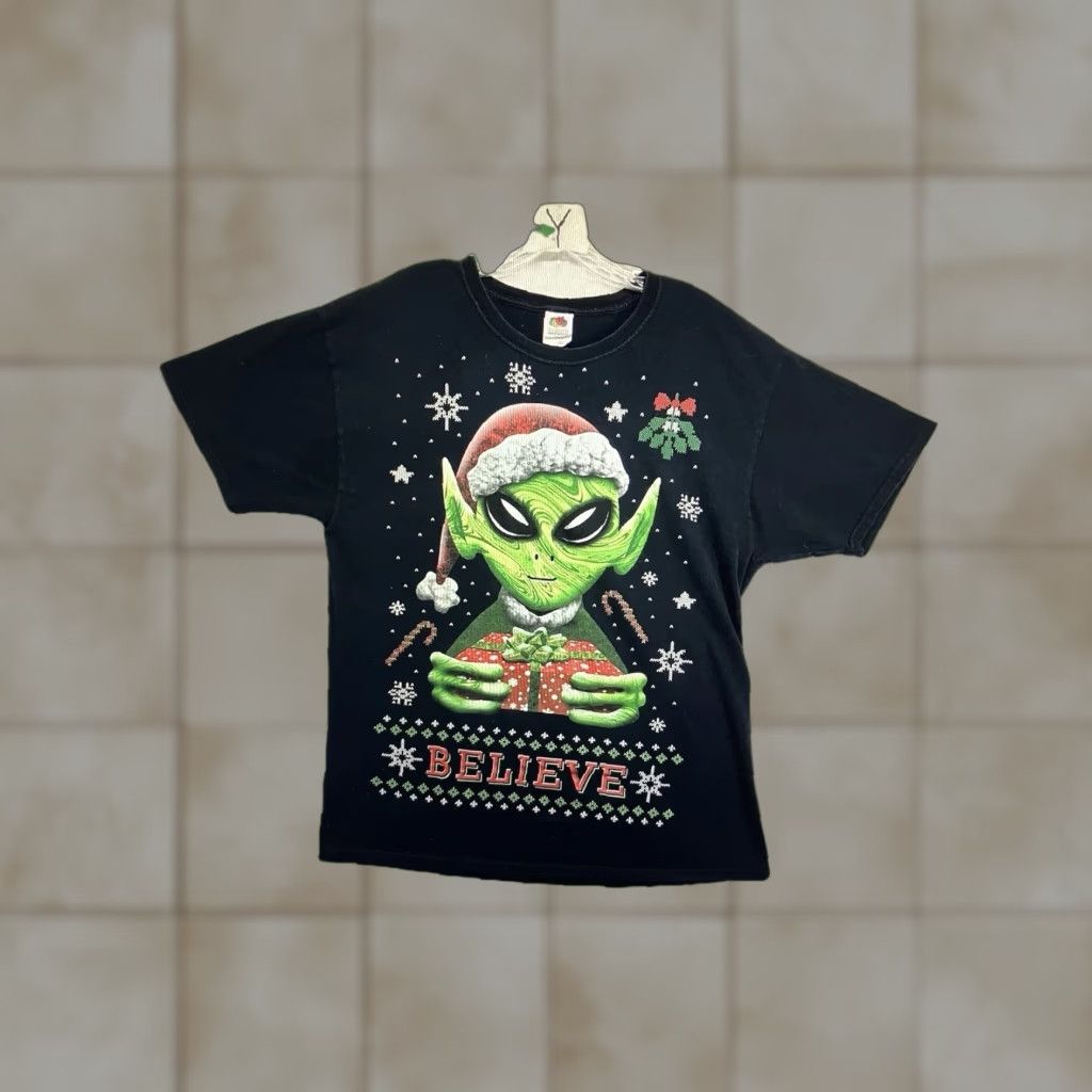 Fruit Of The Loom Alien Christmas T-Shirt Santa Claus Graphic Print Adult Large Black Funny Holiday Mens Size US L / EU 52-54 / 3 - 1 Thumbnail