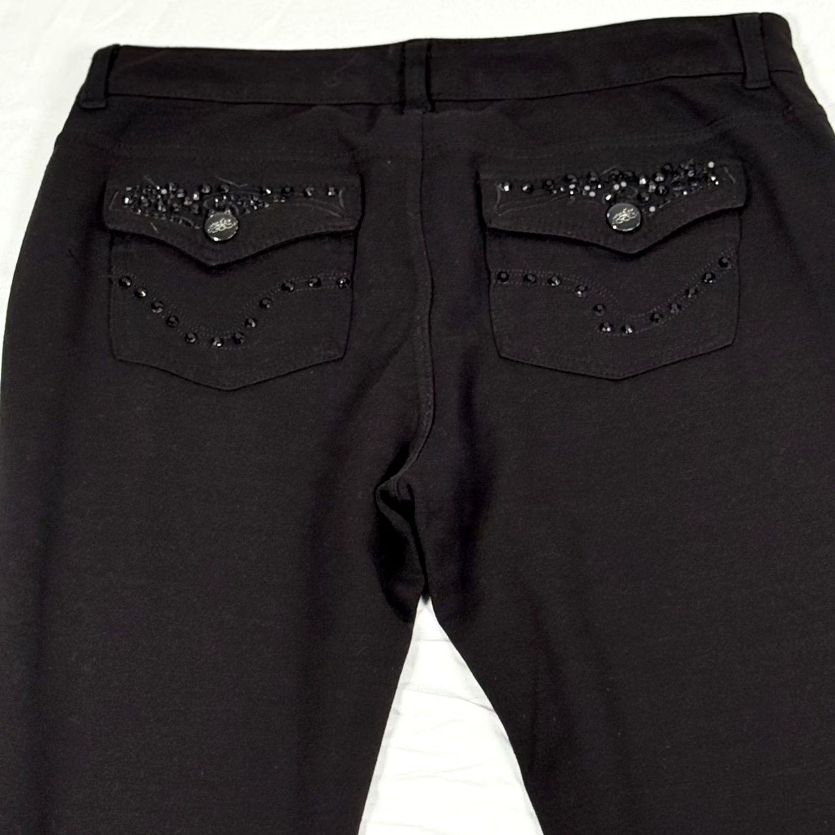 Vintage One 5 One Embellished Ponte Jegging Rhinestone Pockets Black Women Pants Size 8 Regular Stretch Skinny Retro Y2K Size 30" / US 8 / IT 44 - 5 Thumbnail