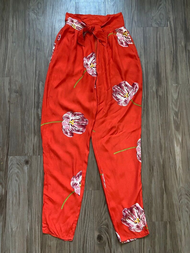 image of Vintage Fiorucci Floral Print High Waisted Pants, Women's (Size 22)