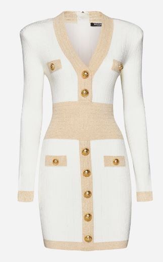 image of Balmain O1Srvl11E0524 Knit Dress In White Beige, Women's (Size XL)