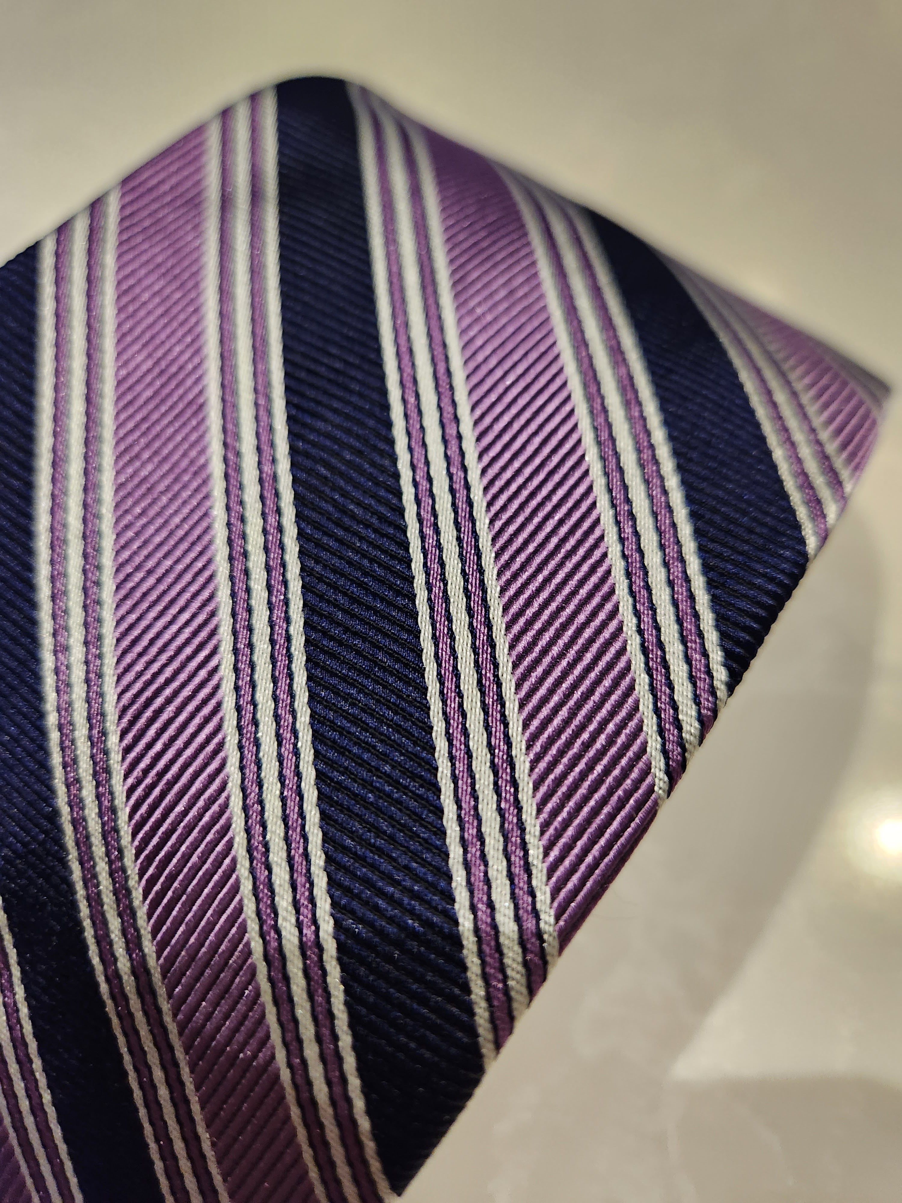 Brooks Brothers Blue Purple Silver Striped 100% Silk Tie Size ONE SIZE - 3 Thumbnail