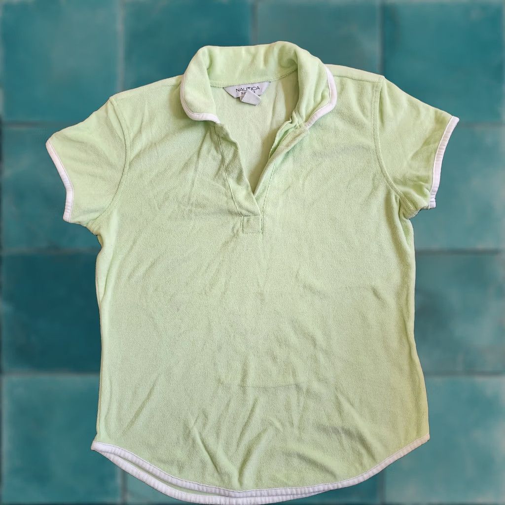 Nautica Nautica Women Sleepwear Polo Shirt - Size M - Green - Short Sleeve Collared Pajama Top, Cotton Polyester, Machine Washable, Regular, Women Size M / US 6-8 / IT 42-44 - 1 Thumbnail