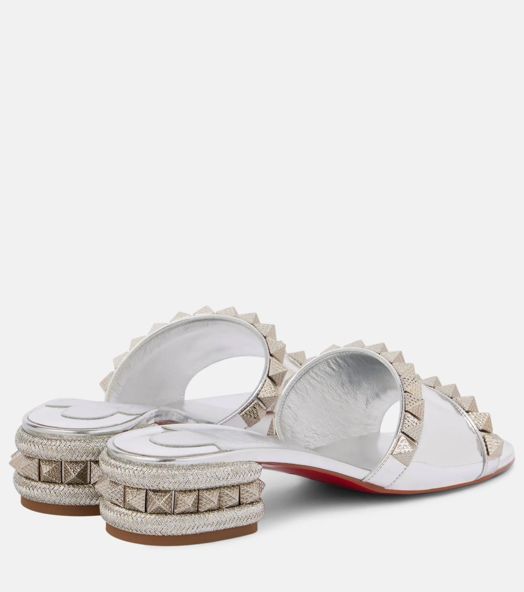 Christian Louboutin os11x0126 Pyramule 30 Mirrored Leather Mules in Silver Size US 8 / IT 38 - 2 Thumbnail