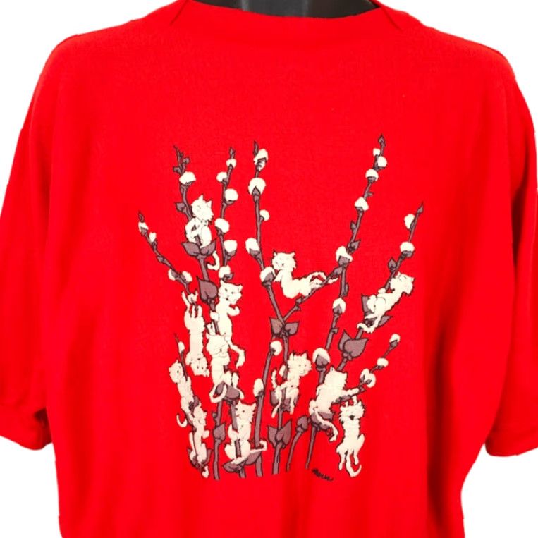Vintage VINTAGE Pussy Willows Cat Sweater Womens Size M Red 80s 3/4 Sleeve Pullover Size M / US 6-8 / IT 42-44 - 2 Thumbnail