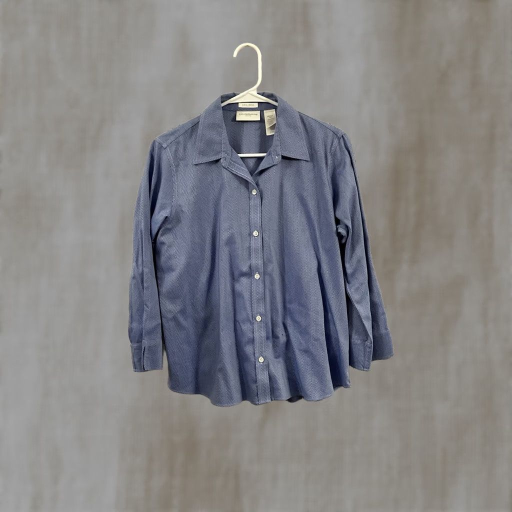 Liz Claiborne Liz Claiborne Lizsport Petite Women's Size 10P Blue Striped Button Up Shirt Top Size L / US 10 / IT 46 - 1 Thumbnail