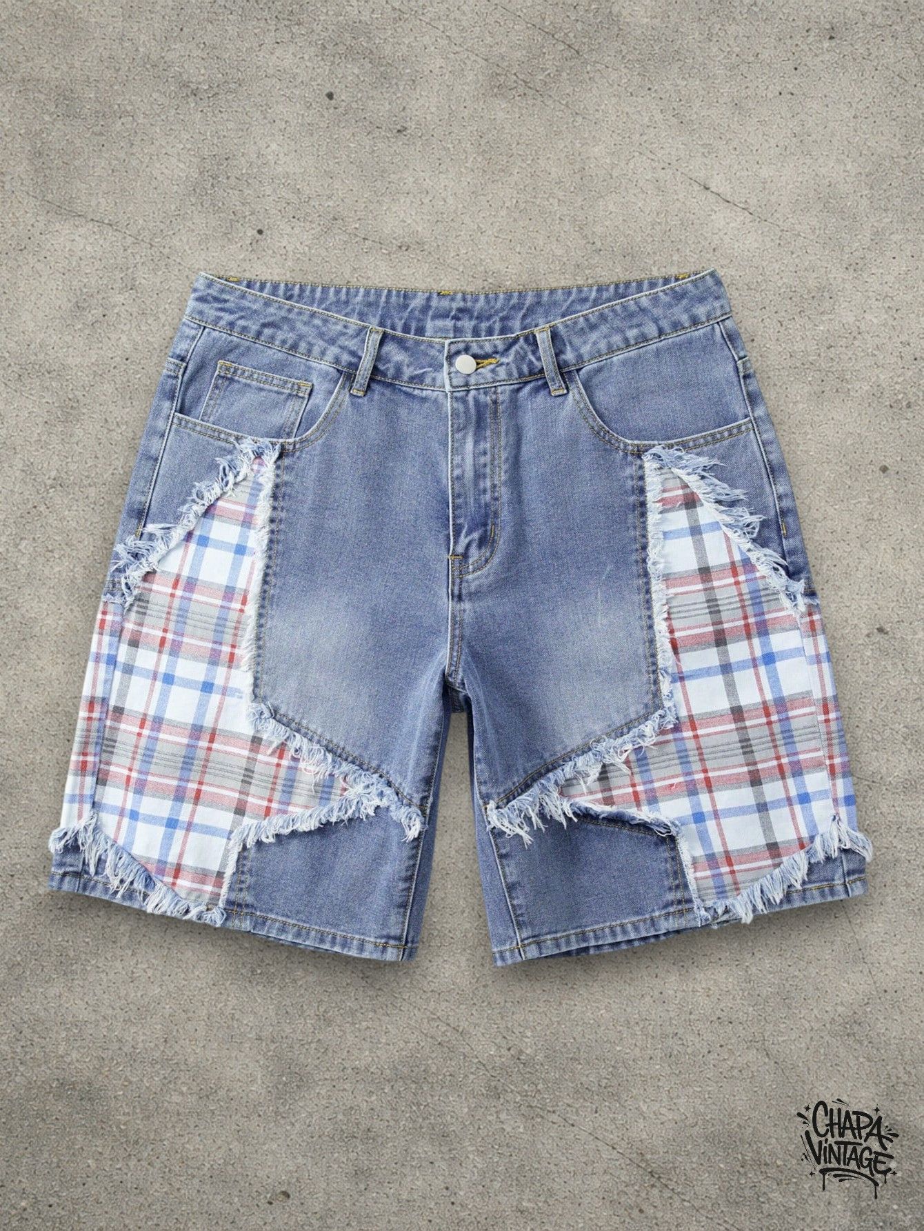 Vintage Baby blue patchwork shorts Size US 32 / EU 48 - 1 Thumbnail