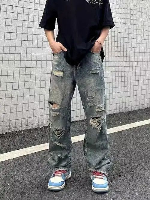 Japanese Brand × Jean Stylish Loose Fit Washed Rip Wide Leg Jeans Size US 28 / EU 44 - 1 Thumbnail
