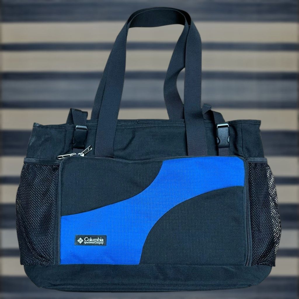 Vintage Columbia Black & Blue Tote Bag Shoulder Outdoors School Weekend Bag Padded Ladies Large Blue Black Size ONE SIZE - 1 Thumbnail