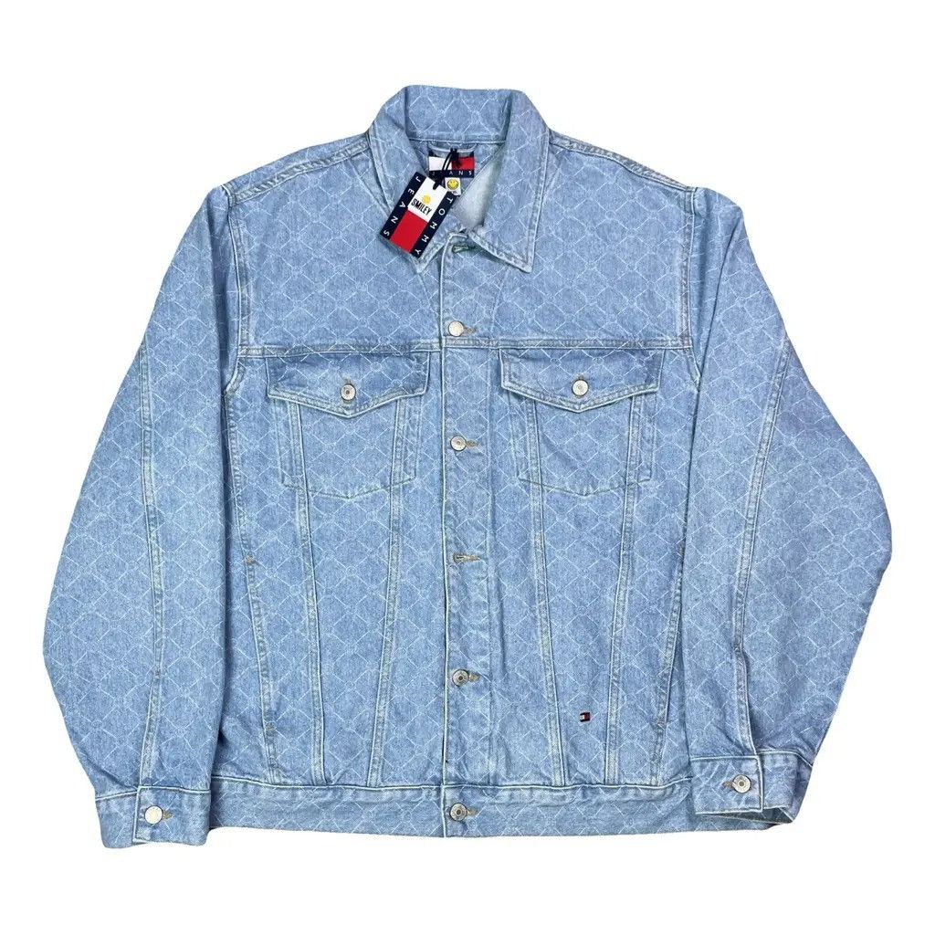 image of Tommy Jeans x Vintage Tommy Hilfiger X Smiley Denim Jeans Jacket in Blue, Men's (Size 2XL)