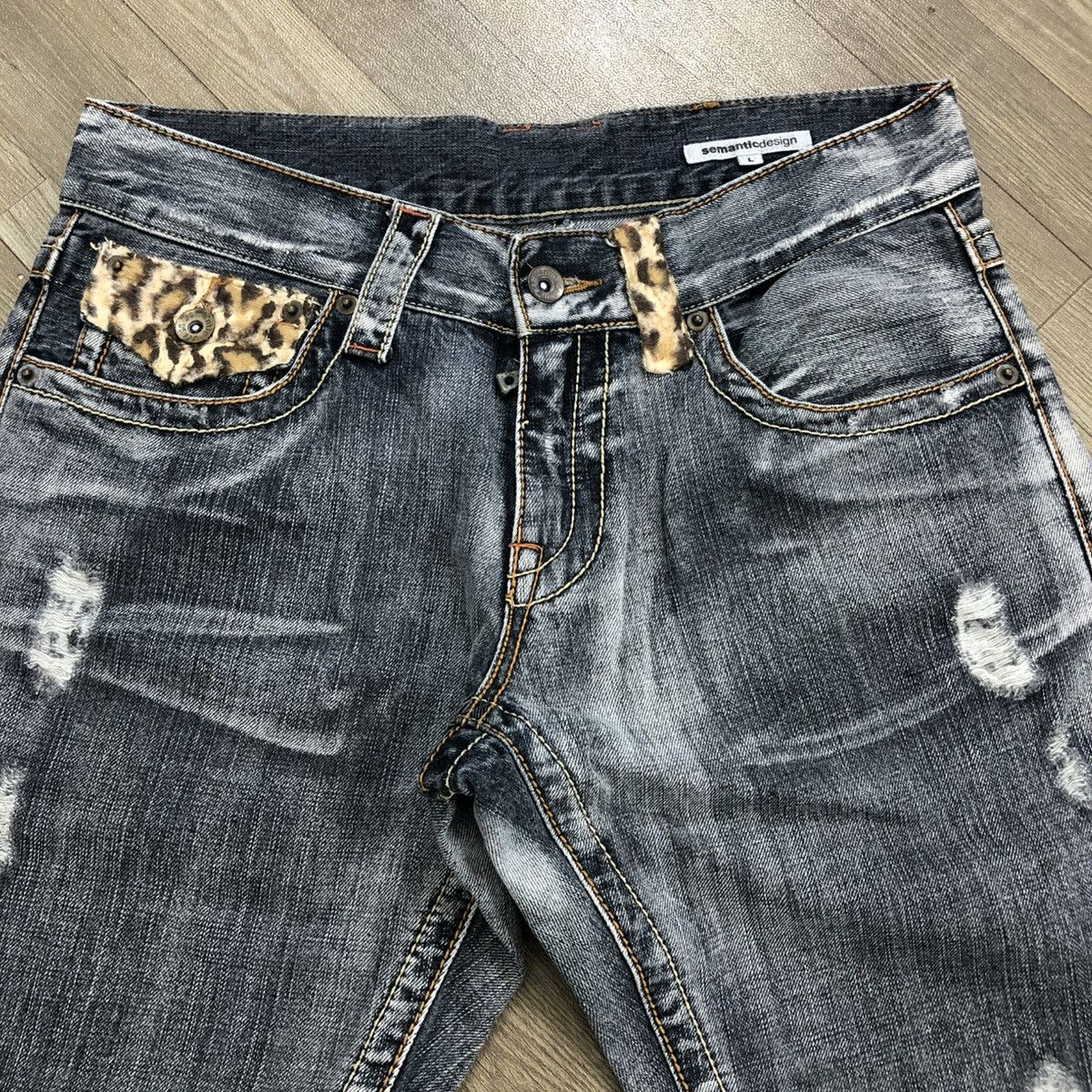 If Six Was Nine × Japanese Brand × semanticdesign 2000s Semantic Design Leopard Distressed LGB Flarred Jeans Size US 30 / EU 46 - 7 Thumbnail