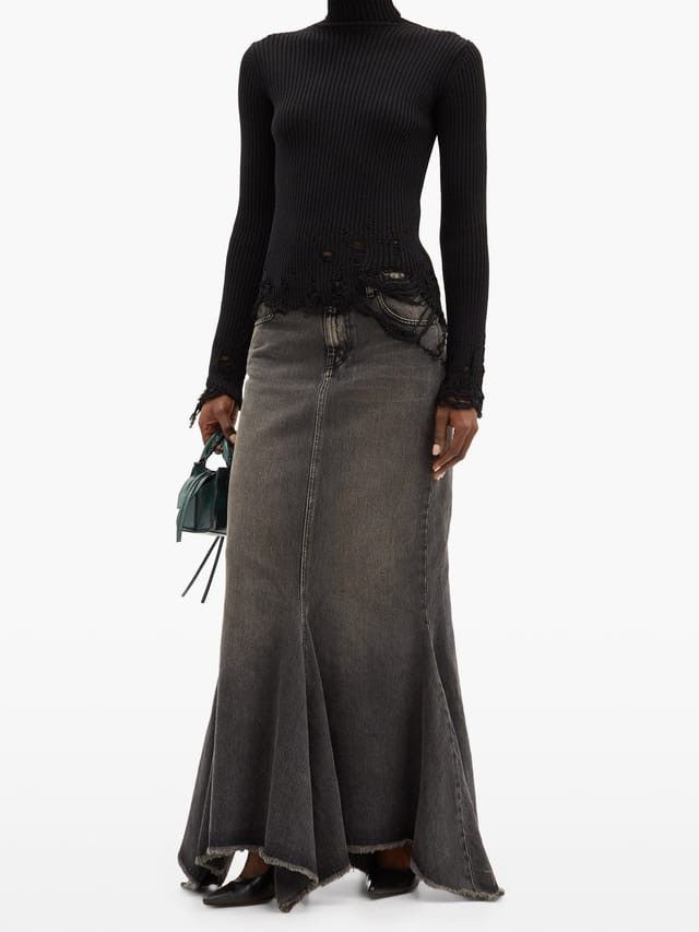 Balenciaga Roll-Neck Distressed Ribbed Virgin-Wool Sweater Size US M / EU 48-50 / 2 - 3 Thumbnail