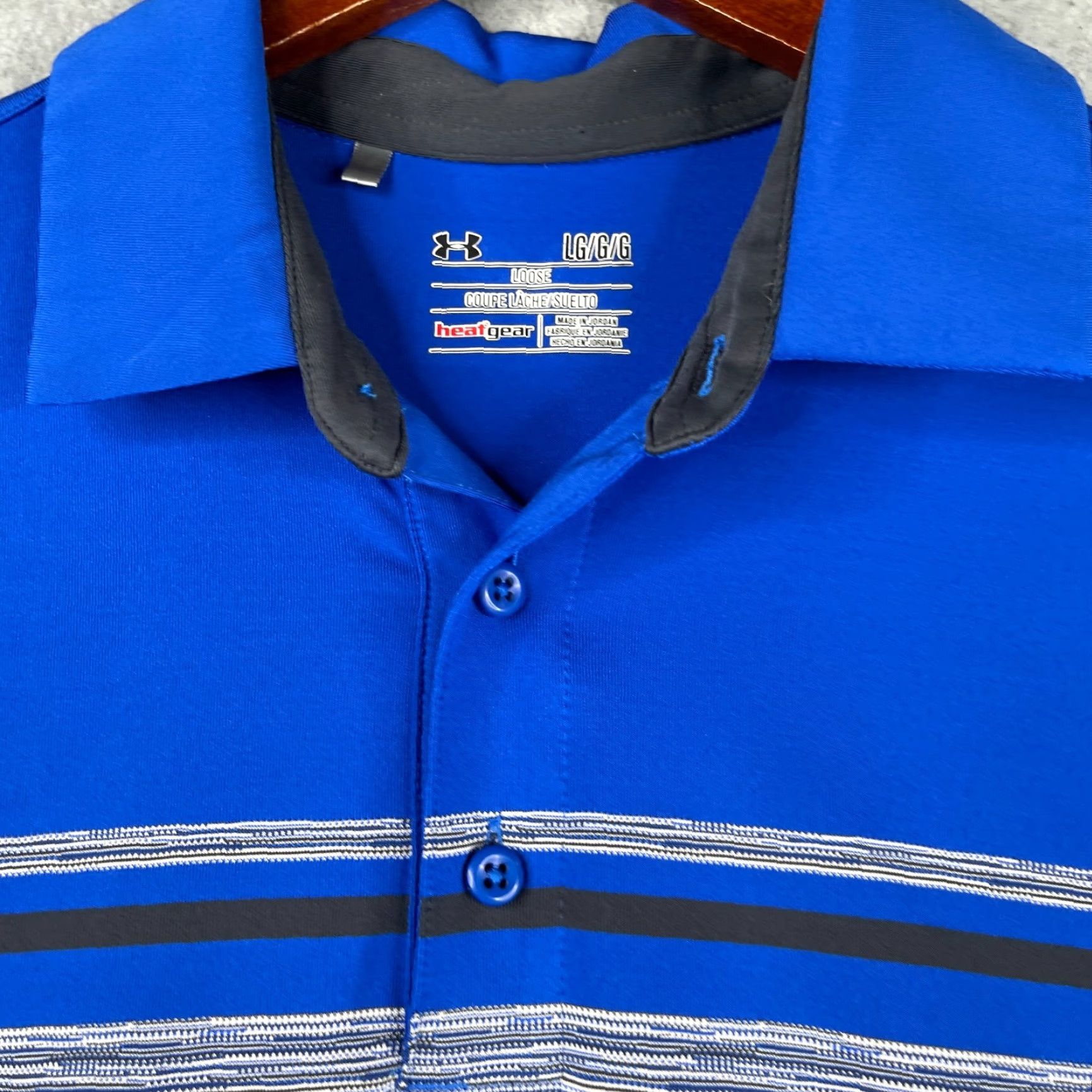 Under Armour Under Armour HeatGear Polo Shirt Mens Large Blue Striped Performance Polo Shirt Regular Fit Sports Golf Shirts Size US L / EU 52-54 / 3 - 4 Thumbnail