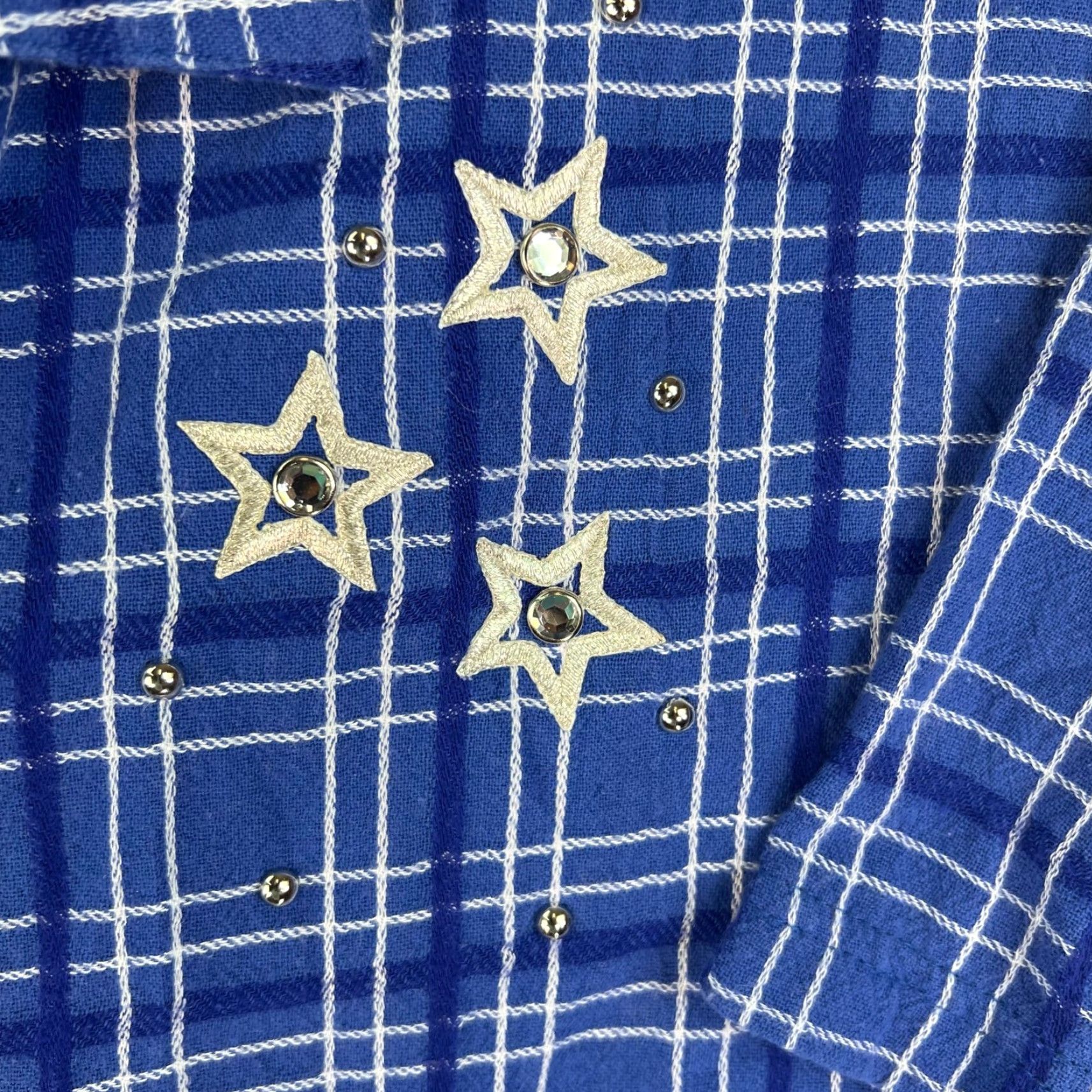 Repetto VINTAGE Gepetto Plaid Woven Button Up Casual Shirt Womens Size M Blue Sequin Stars Size M / US 6-8 / IT 42-44 - 2 Thumbnail