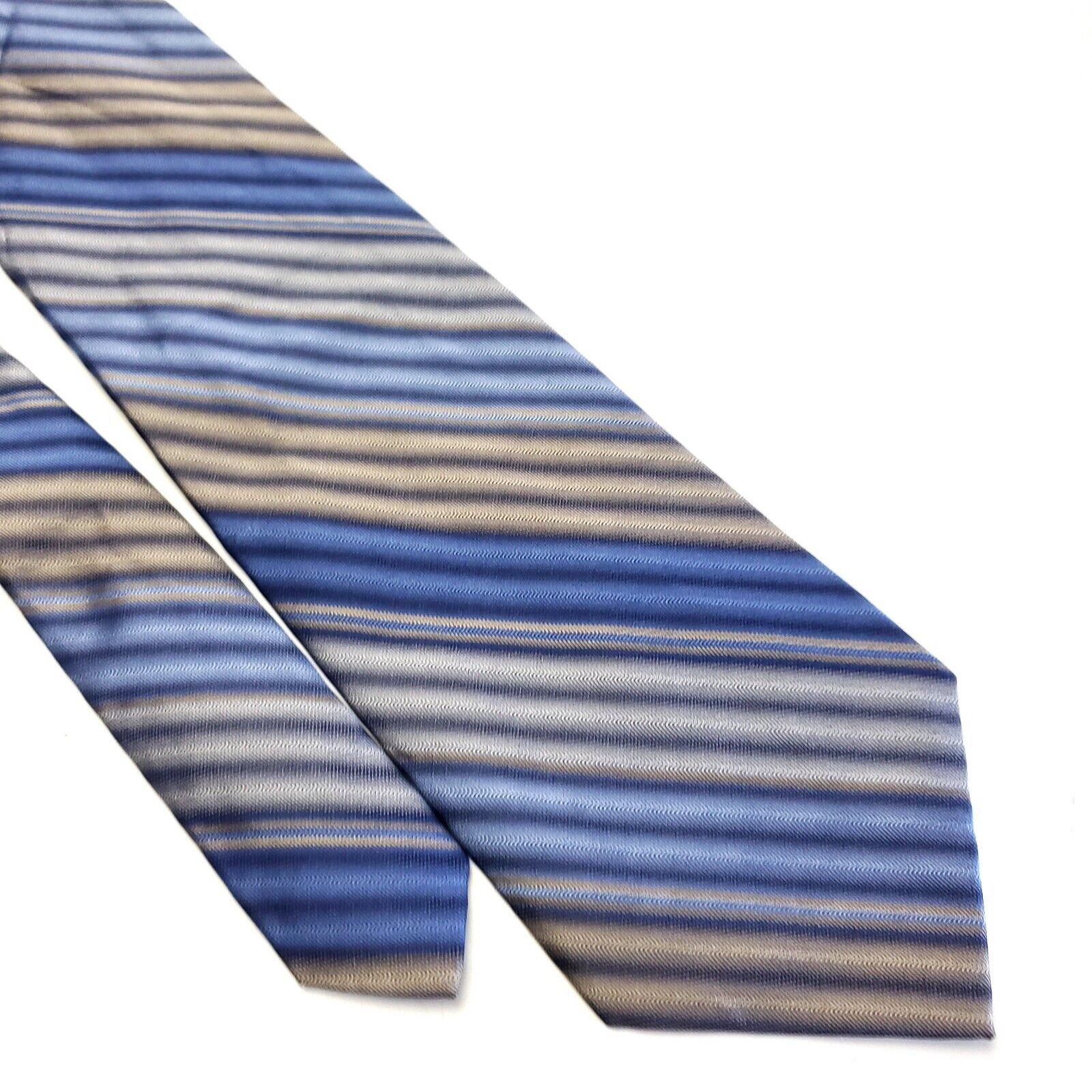 Stafford Stafford Blue Beige Striped Woven Short Wide Silk Tie Size ONE SIZE - 1 Thumbnail
