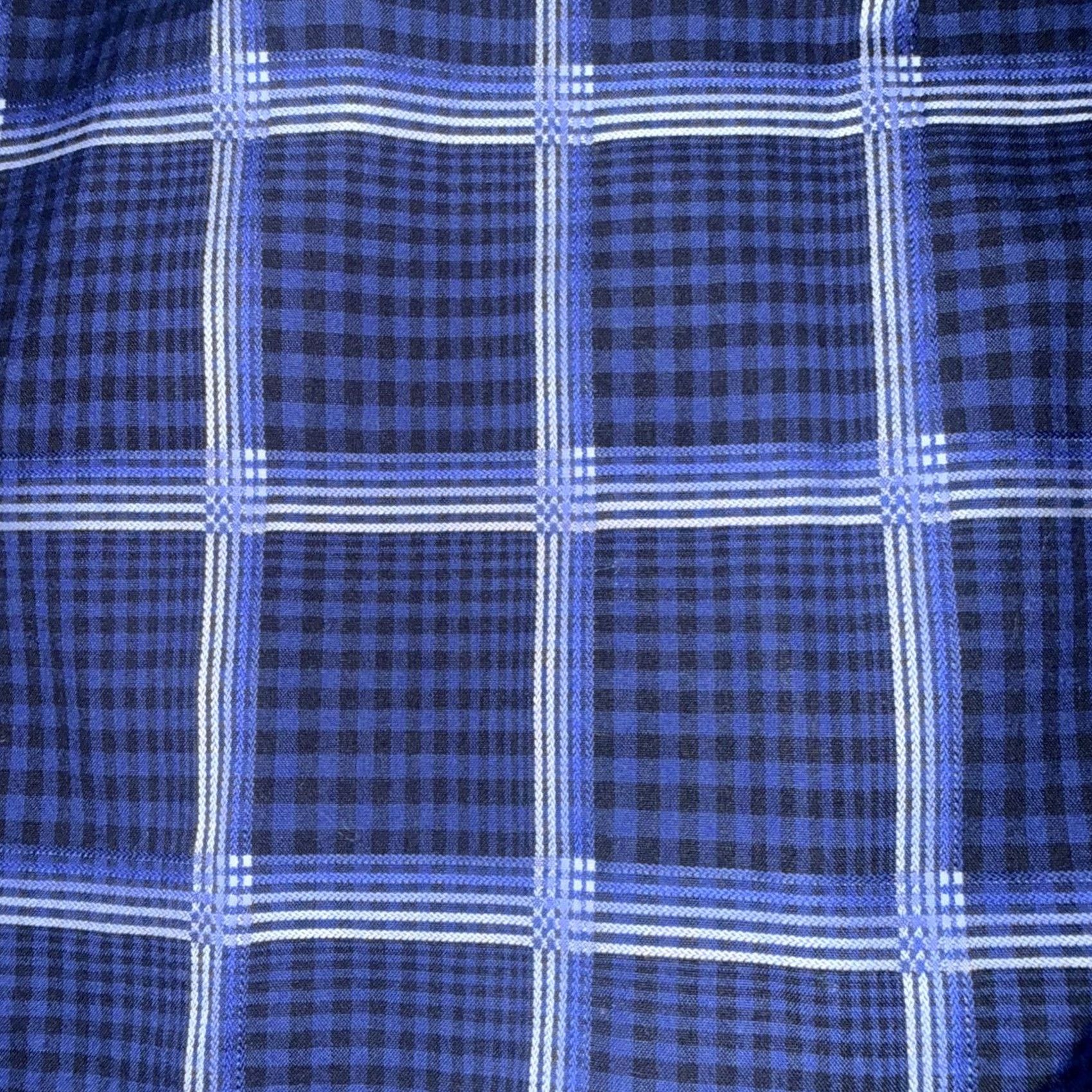 BUGATCHI Bugatchi Shaped Fit Mens Dress Shirt Blue Plaid Long Sleeve Cotton XL Button Size 46R - 4 Thumbnail