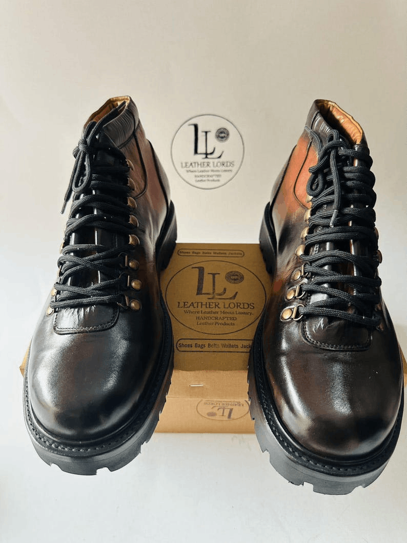 Other Handmade Leather Brown GoodYear welt Hiking Boots Size US 11.5 / IT 41.5 - 5 Thumbnail