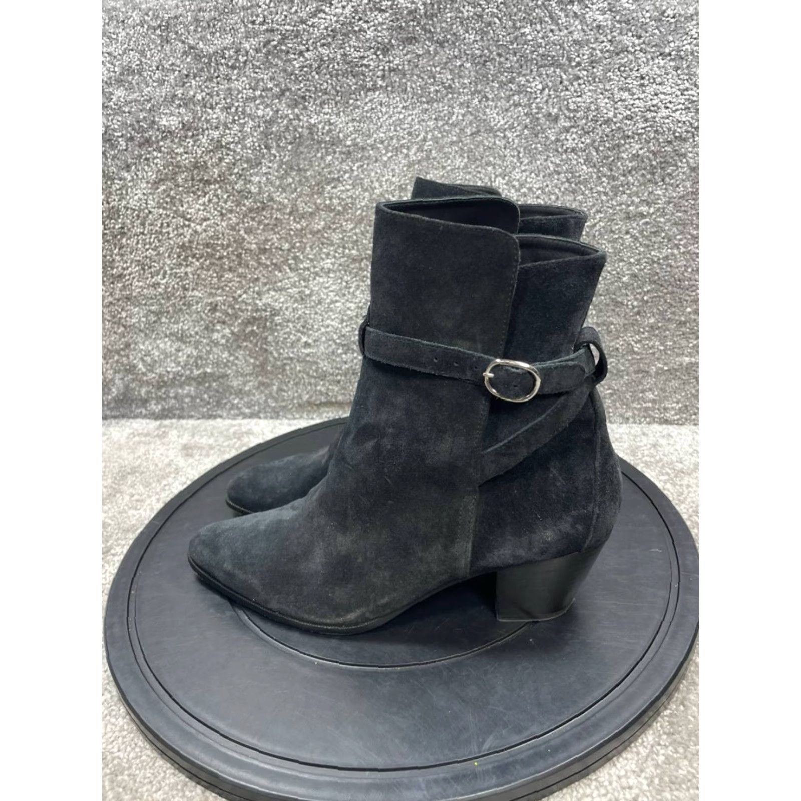 Celine CELINE Boots Womens SIZE 41 EU 10.5 US Black Suede Ankle Block Bootie Counter Buckle Leather Lining Outdoor Heel Mid 2-2.9 in Casual Vintage No Size US 10.5 / IT 40.5 - 5 Thumbnail