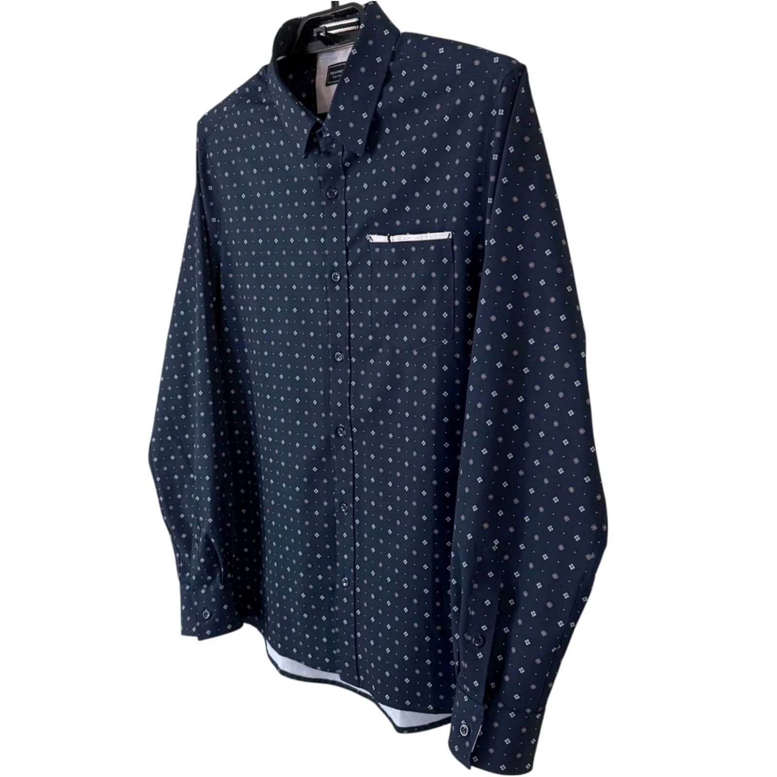 Vintage VINTAGE 7Diamonds Button-Up Shirt Blue Geometric 4-Way Stretch Mens Medium Size US M / EU 48-50 / 2 - 3 Thumbnail
