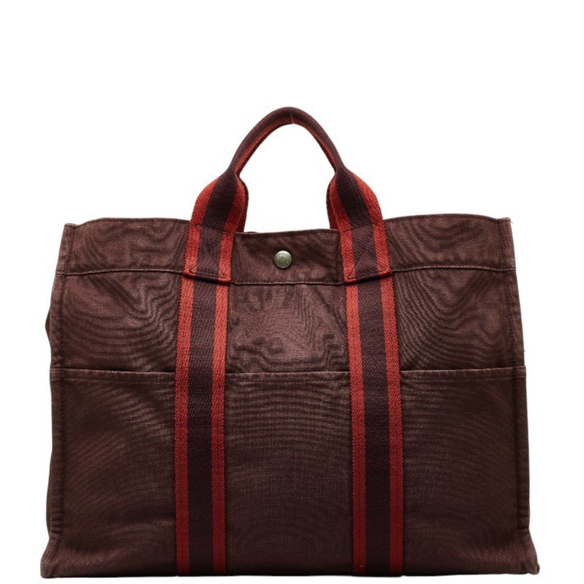 image of Hermes Foul Tote Mm Handbag Bag Red Canvas Women's