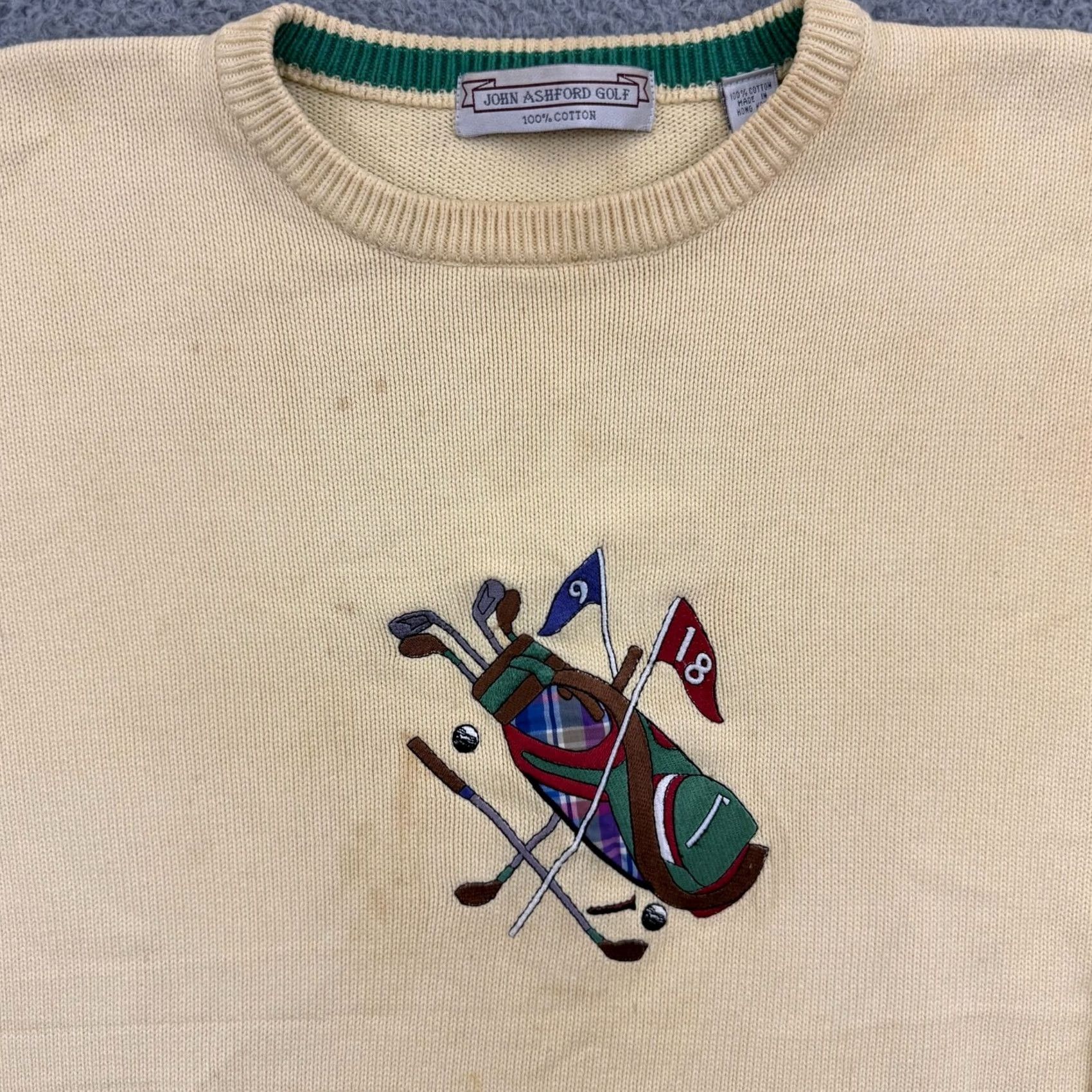 Vintage VINTAGE John Ashford Sweater Mens Large Golf Sport 90s Pullover Knit Long Sleeve Yellow Cotton Embroidered Logo 90s Theme Mens Size US L / EU 52-54 / 3 - 3 Thumbnail