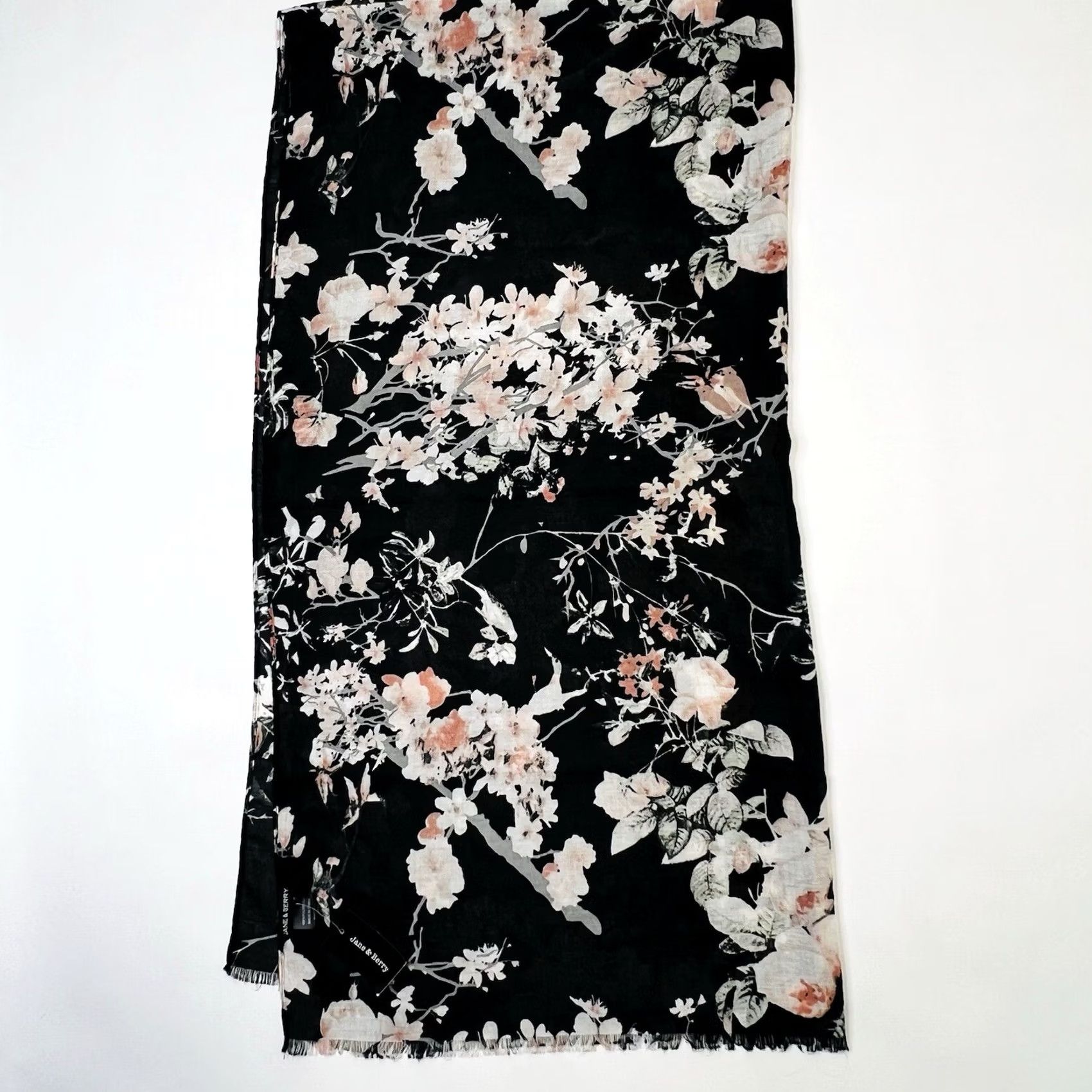 Pinko Jane & Berry Floral Scarf, 37" by 37", Black Pink Gray, Polyester, NEW, Woven, Fringe, Square Scarf, Women, Vintage No, Standing: N/A Size ONE SIZE - 2 Thumbnail