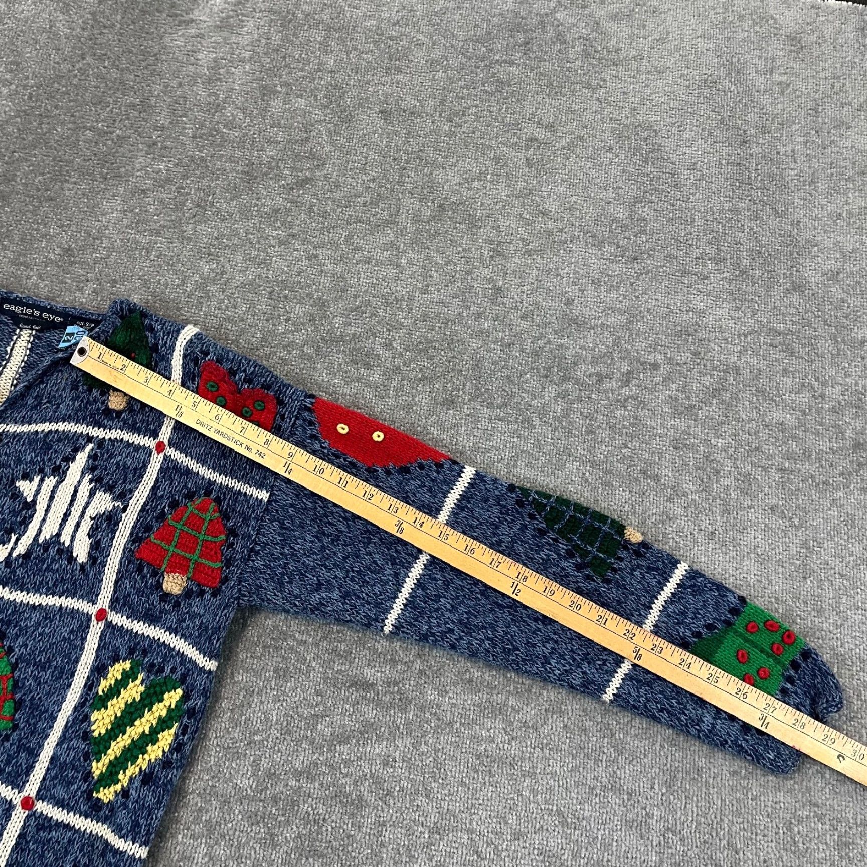 Vintage Eagles Eye Christmas Sweater Womens Small Knit Tree Stars Blue Button Pullover Size S / US 4 / IT 40 - 5 Thumbnail