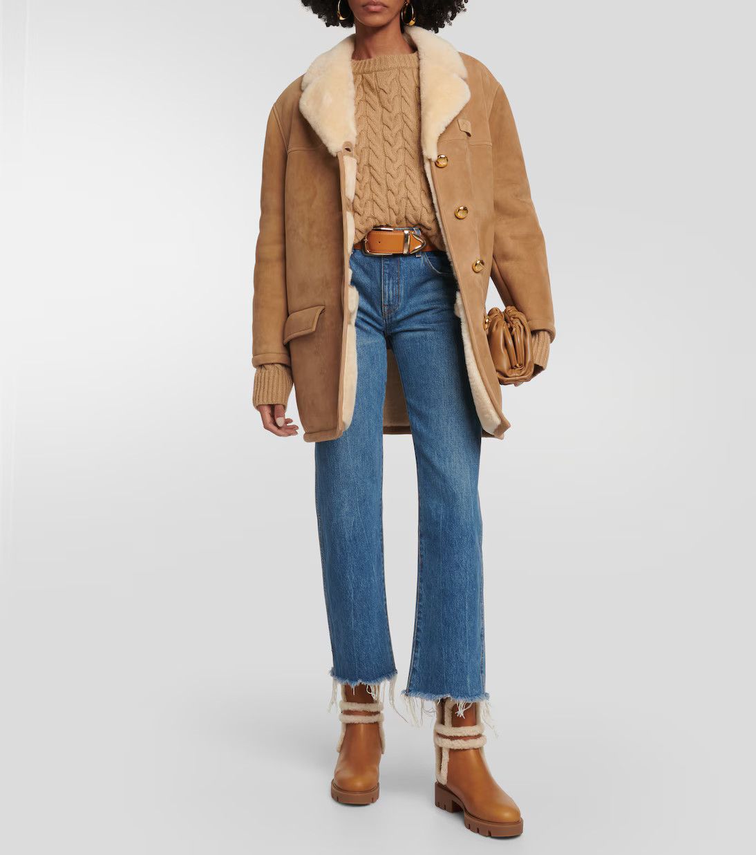Christian Louboutin o1s1wg110125 Chelsea Shearling Trimmed Ankle Boots in Brown Size US 5 / IT 35 - 3 Thumbnail