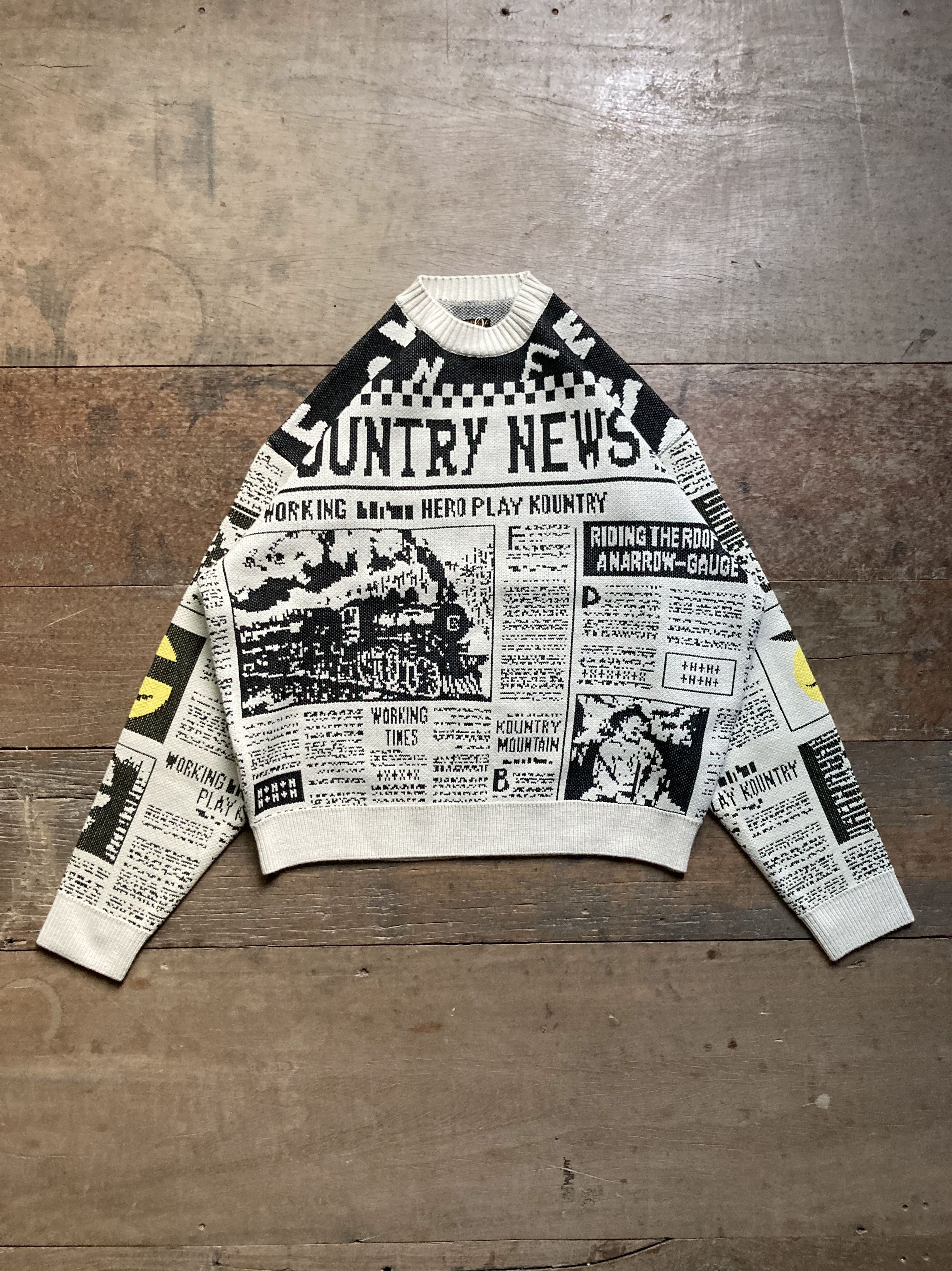 image of Kapital 8G Knit Kountry News Newspaper Sweater in Natural, Men's (Size Large)