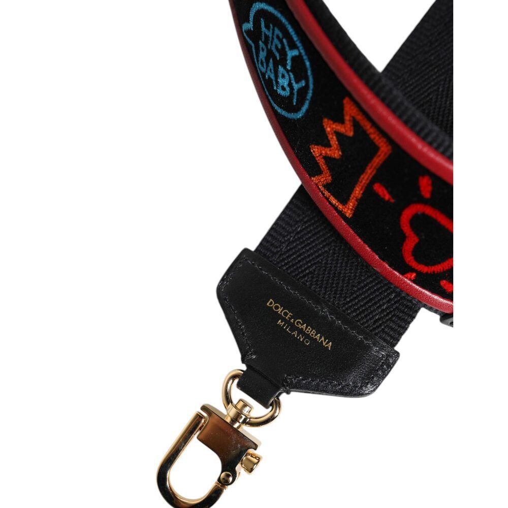 Dolce & Gabbana Dolce & Gabbana Black Cotton Printed Bag Shoulder Strap Size ONE SIZE - 4 Thumbnail
