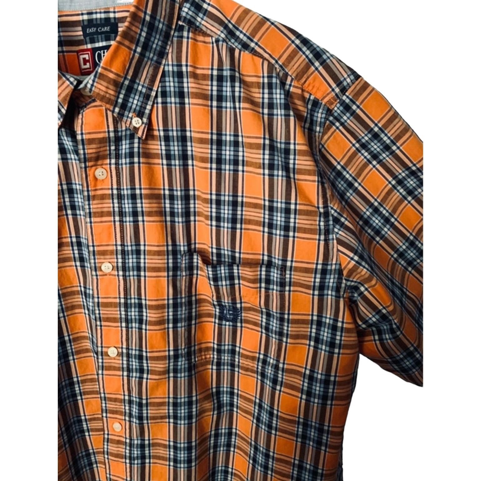 Chaps Chaps XXL Orange Navy Plaid Button-Down Shirt Short Sleeve Size US XXL / EU 58 / 5 - 7 Thumbnail