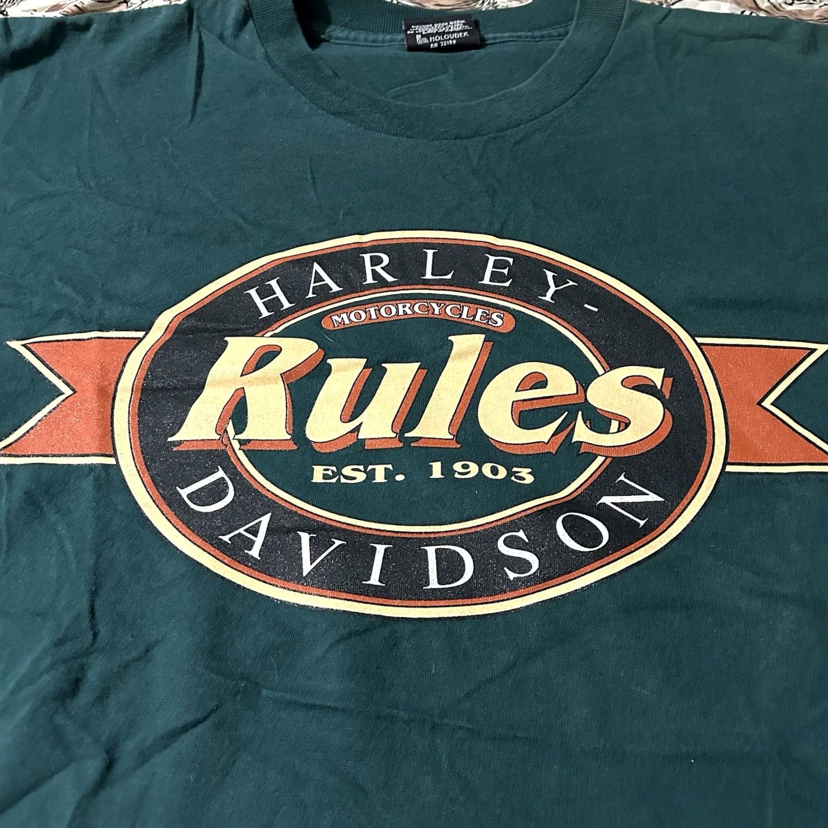 Harley Davidson VINTAGE Harley-Davidson Biker Shirt 90s Rules T-Shirt XL Men's Green Shirt XL Mens Size US XL / EU 56 / 4 - 2 Thumbnail
