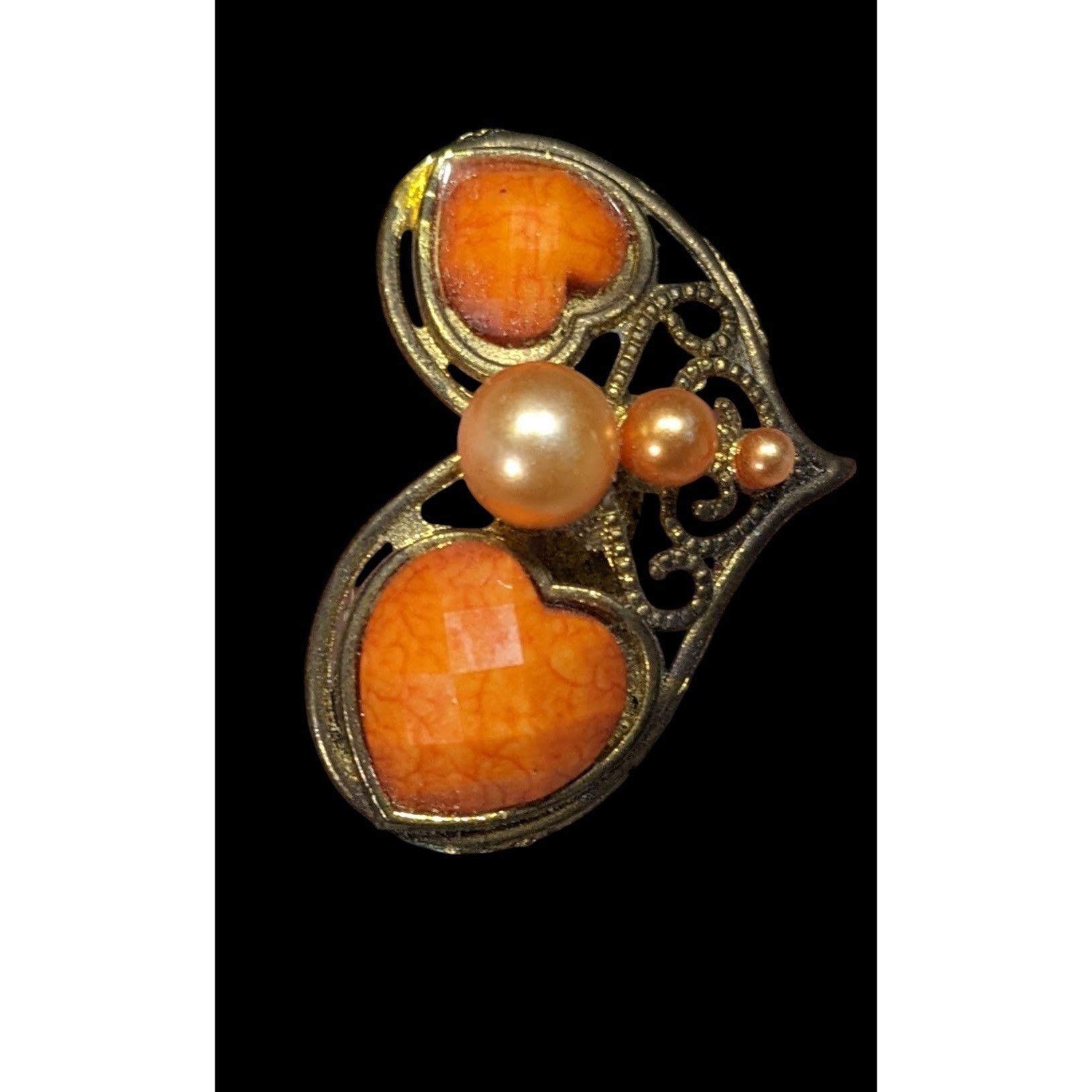 Other Steampunk Heart Shaped Orange And Gold Tone Adjustable Ring Size ONE SIZE - 3 Thumbnail