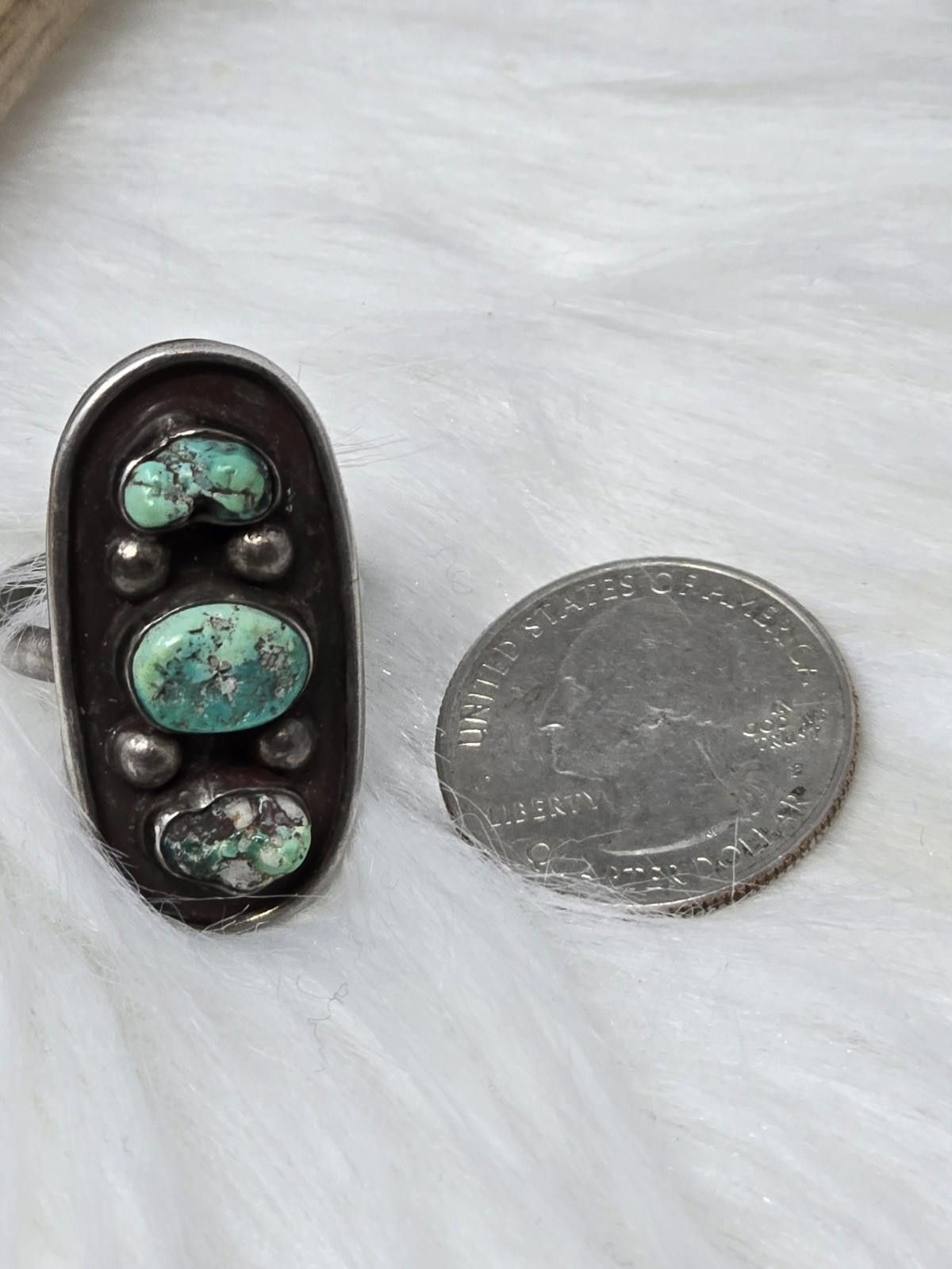 Other Vintage Native American 925 Silver Turquoise Ring Old Pawn Size ONE SIZE - 4 Thumbnail