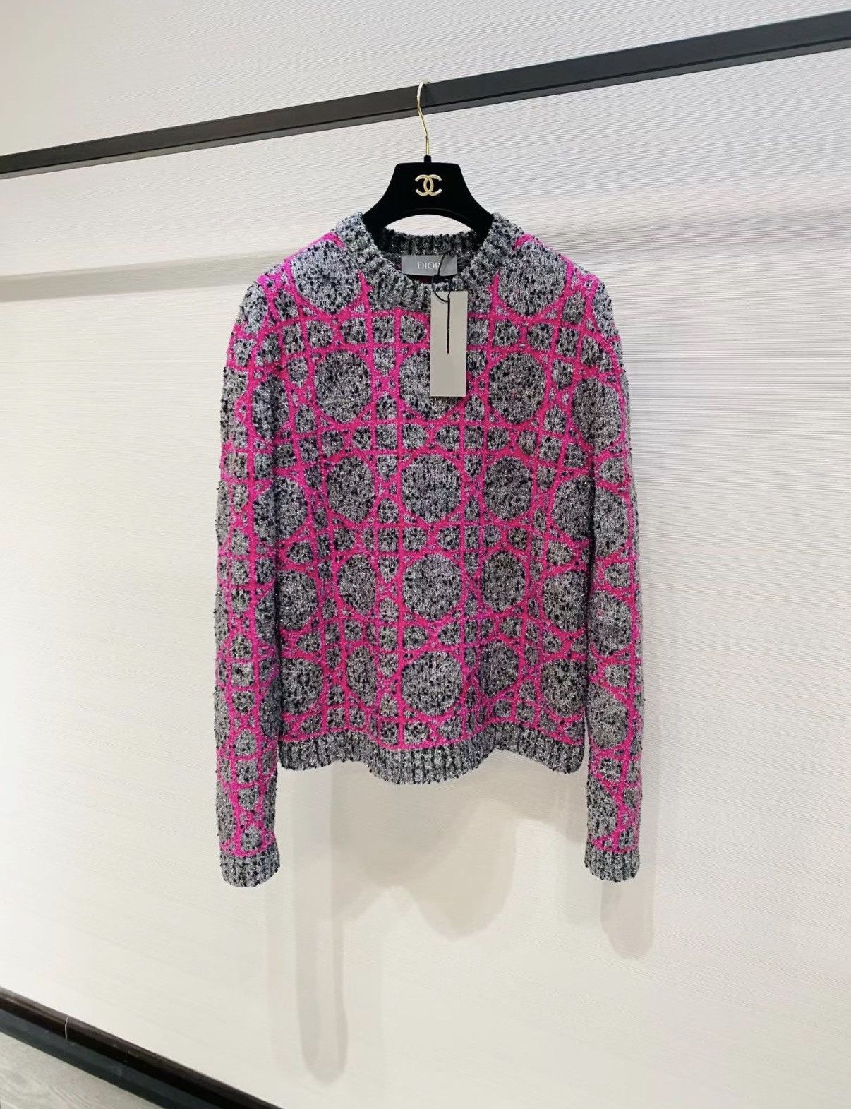 Dior Dior Magenta & Grey Cannage Knit Sweater J33 Size S / US 4 / IT 40 - 1 Thumbnail