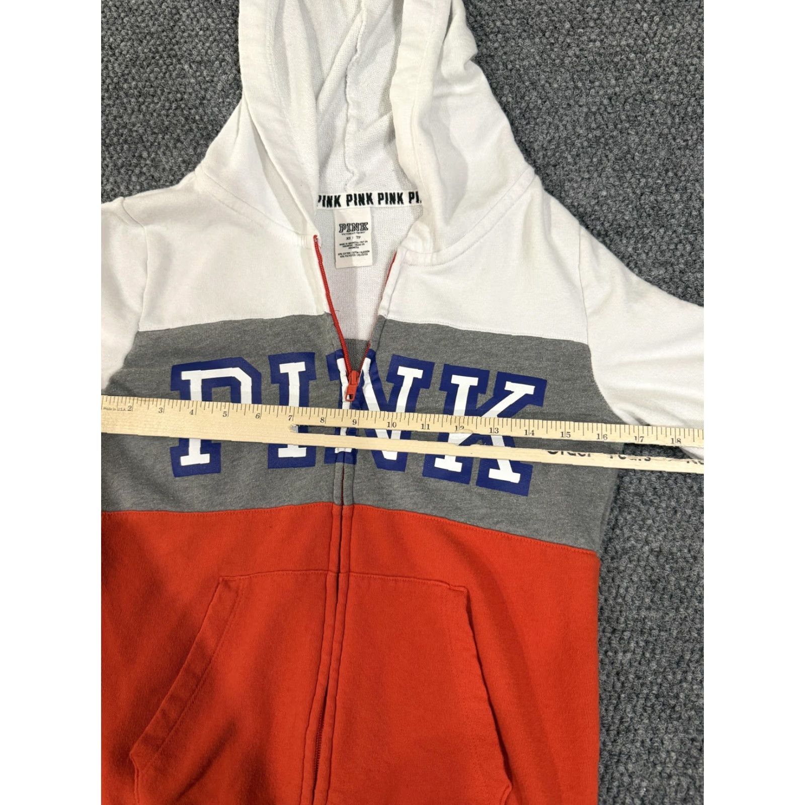 Pinko PINK Victoria's Secret Hoodie Juniors XS White Gray Red Colorblock Full Zip Logo Size XS / US 0-2 / IT 36-38 - 4 Thumbnail